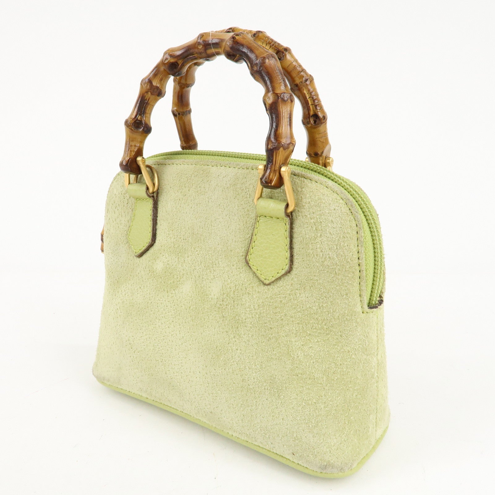 GUCCI Bamboo Suede Leather 2WAY Shoulder Bag Green 007.2032 Used