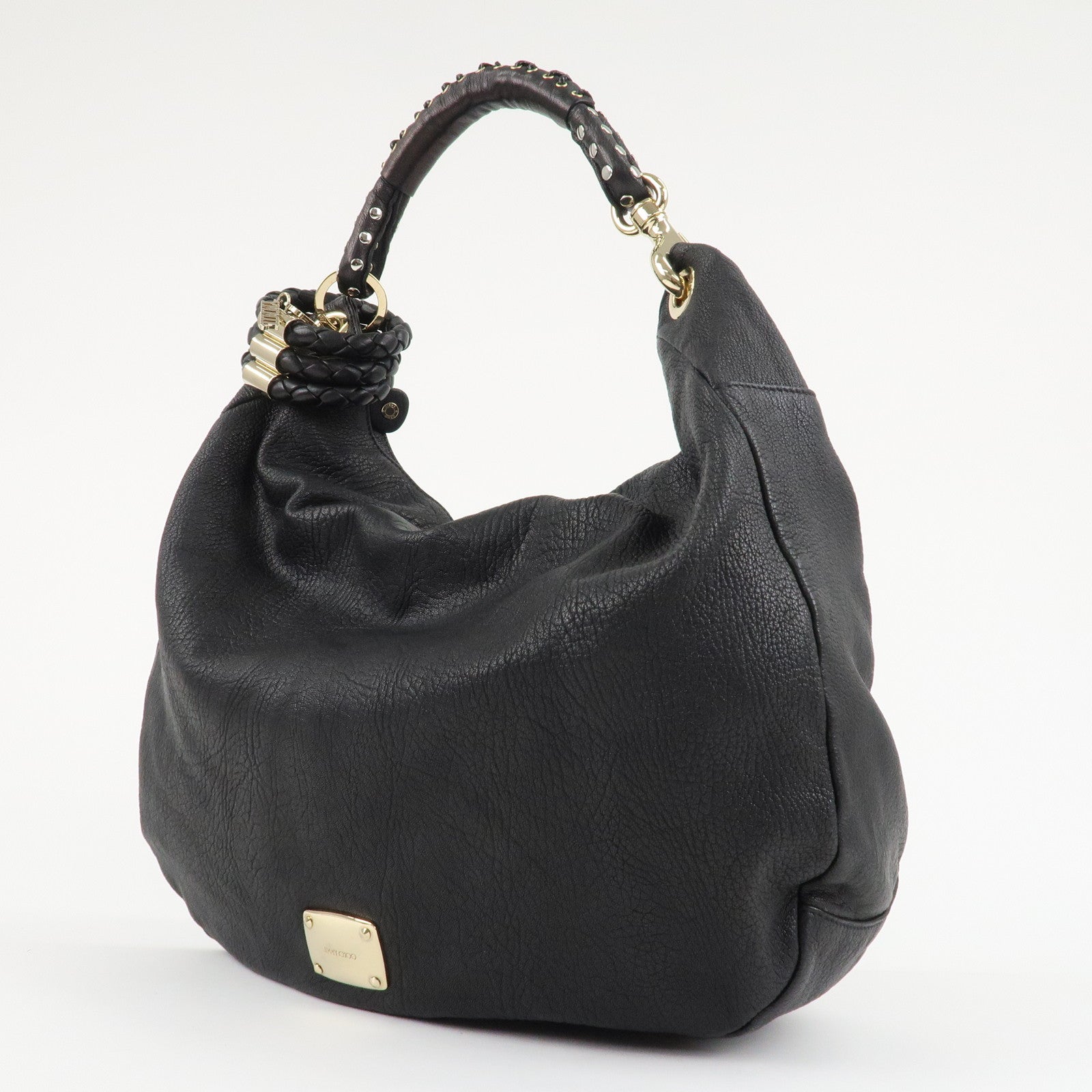 JIMMY CHOO Leather Skybag Shoulder Bag Black Gold Hardware Used
