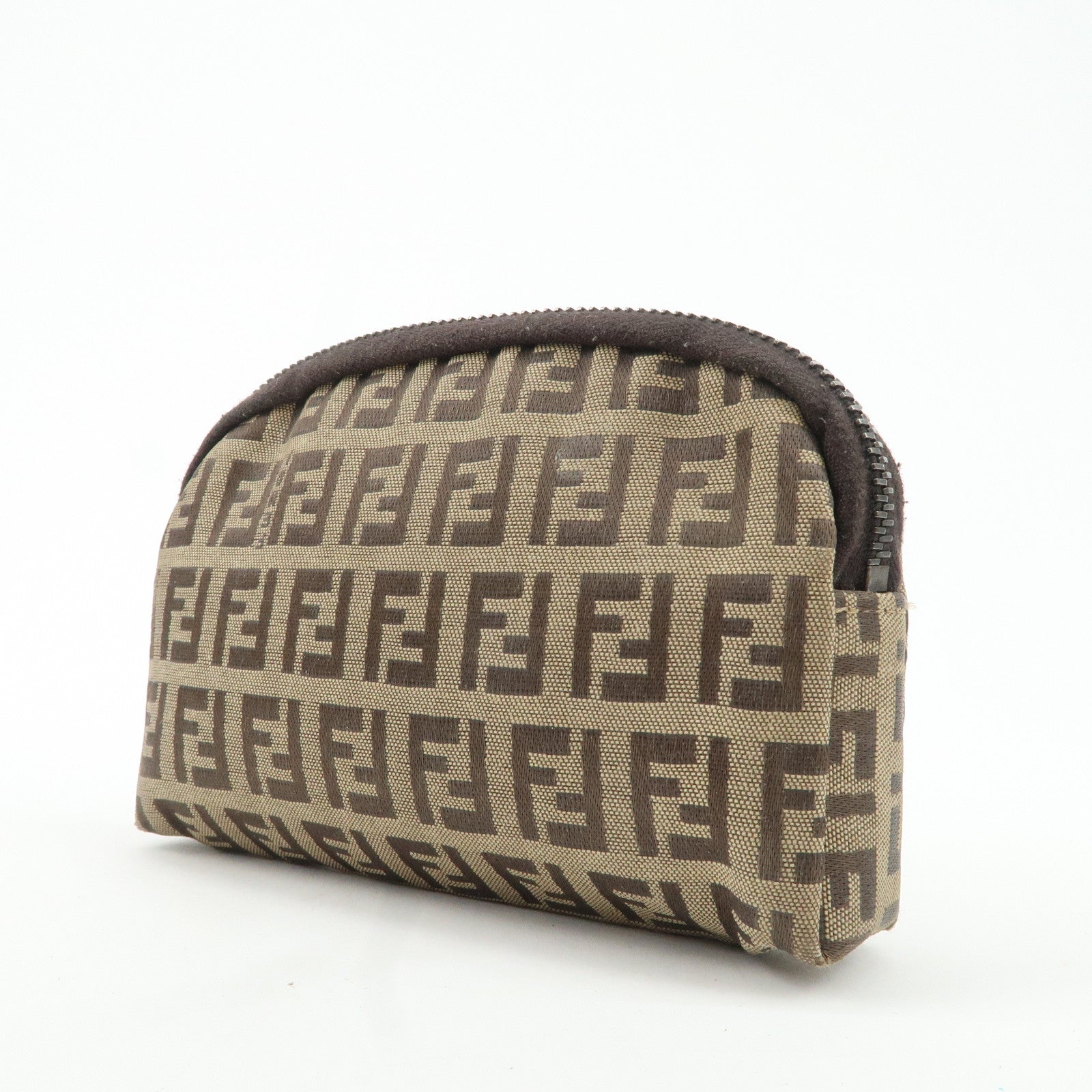 FENDI Zucchino Canvas Mini Pouch Beige Dark Brown 7N0003 Used