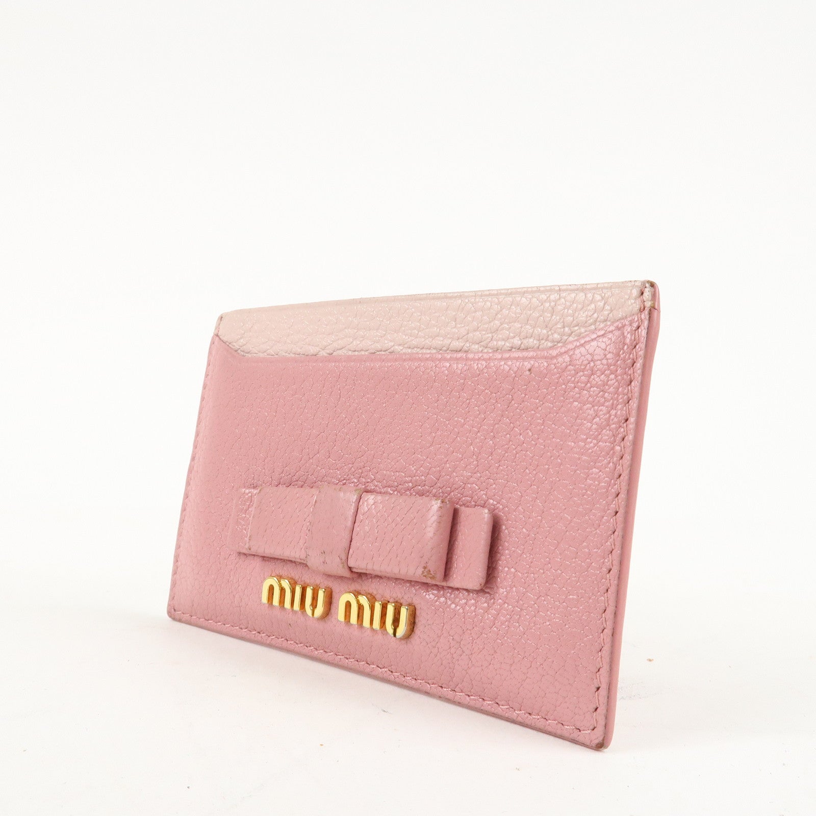MIU MIU Leather Ribbon Card Case Pink Used