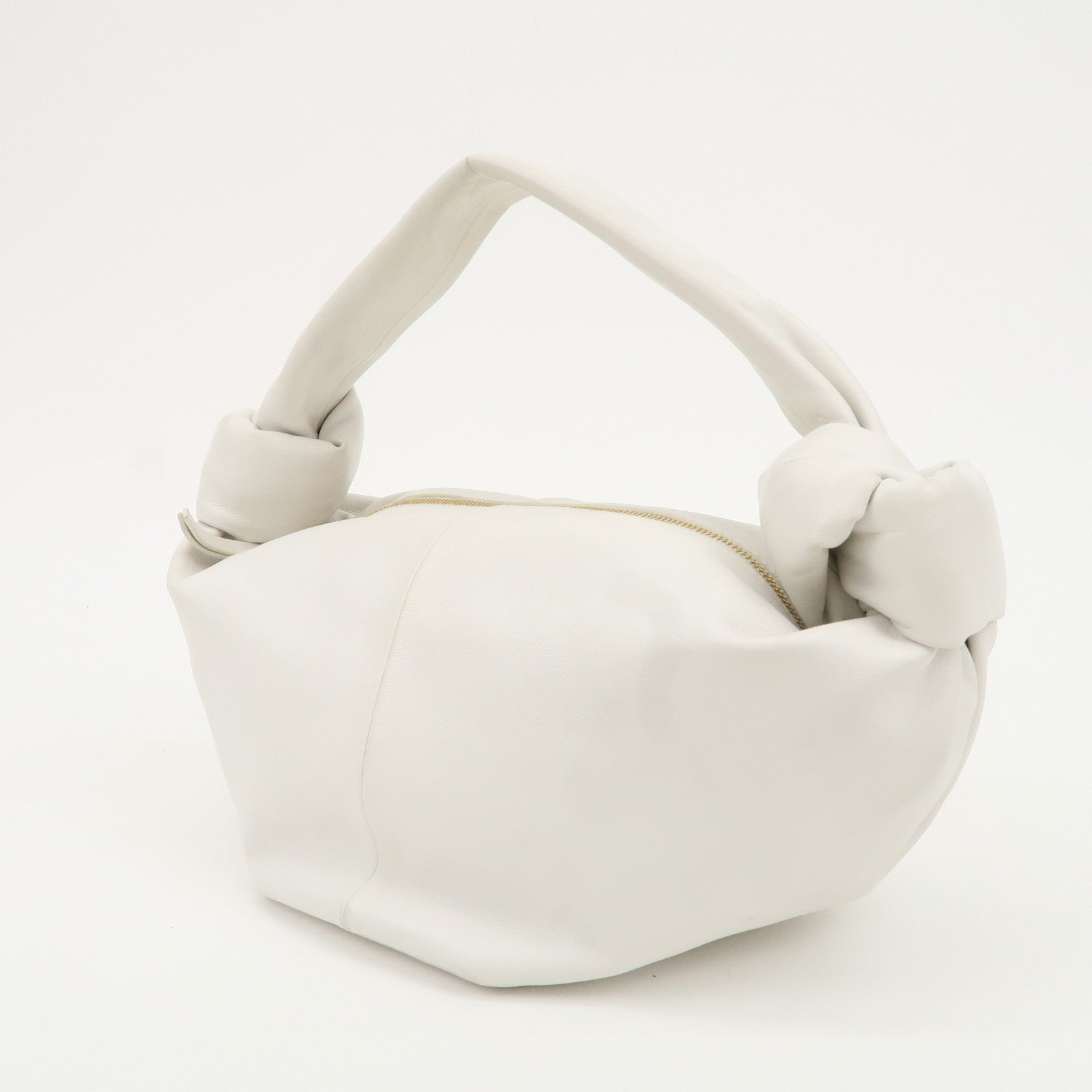 BOTTEGA VENETA Leather Double Knots Hand Bag White 629635 Used