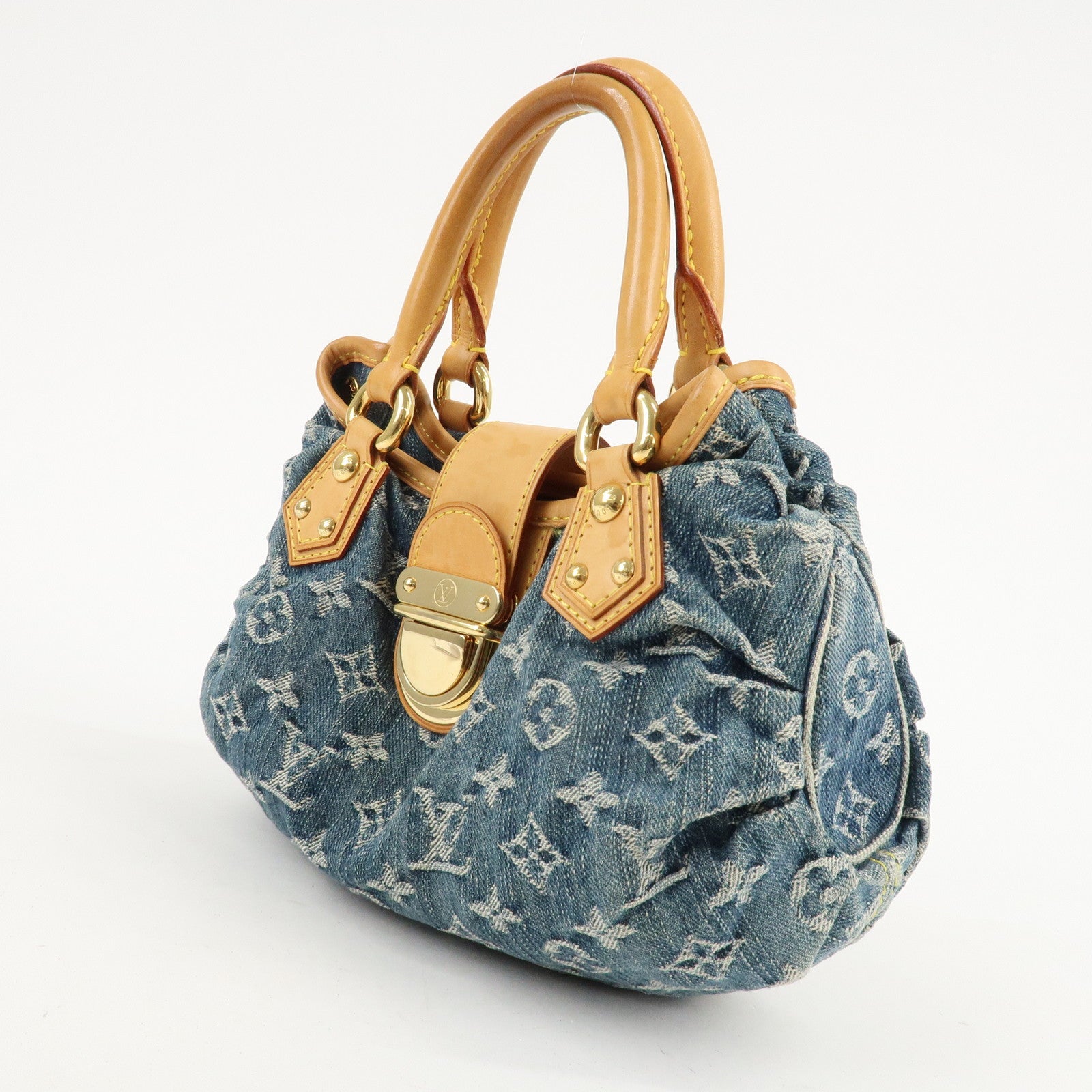Louis Vuitton Monogram Denim Pleaty Hand Bag Blue M95020 Used