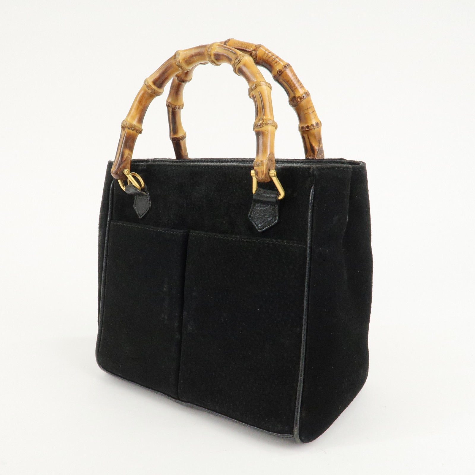 GUCCI Bamboo Suede Leather Hand Bag Black 000.122.0316 Used