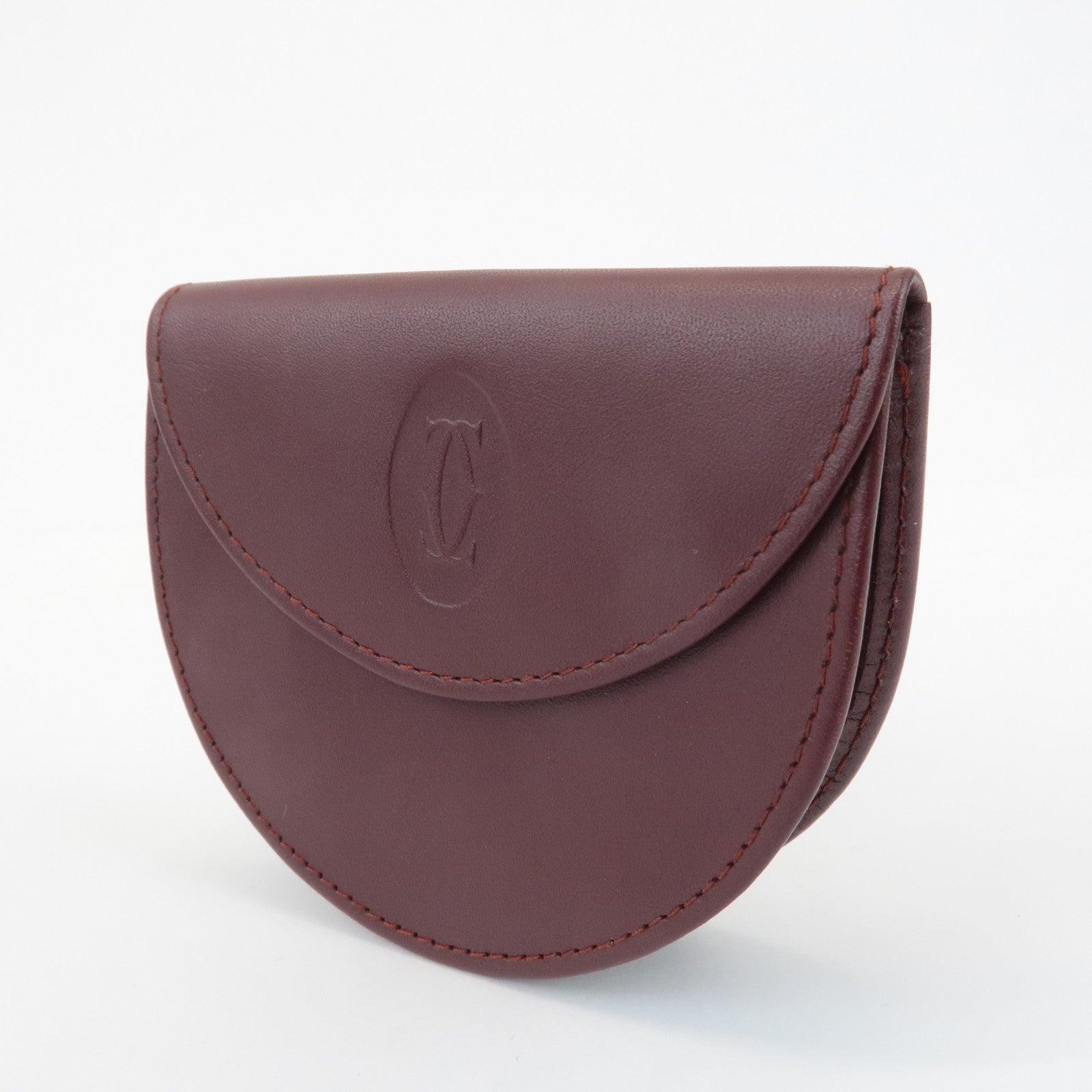 Cartier Mastline Leather Coin Case Coin Wallet Bordeaux Used