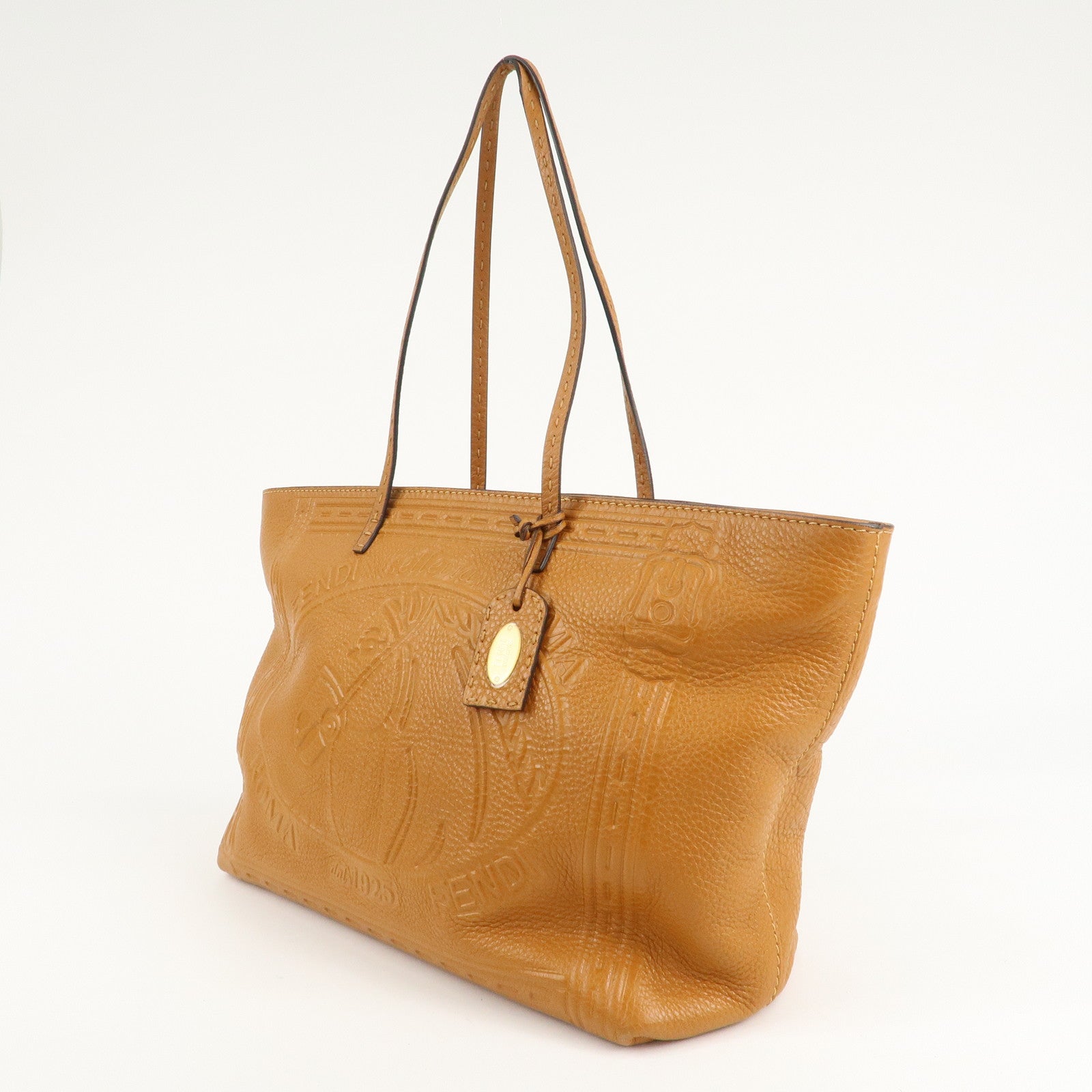 FENDI Selleria Leather Tote Bag Shoulder Bag Brown 8BH185 Used