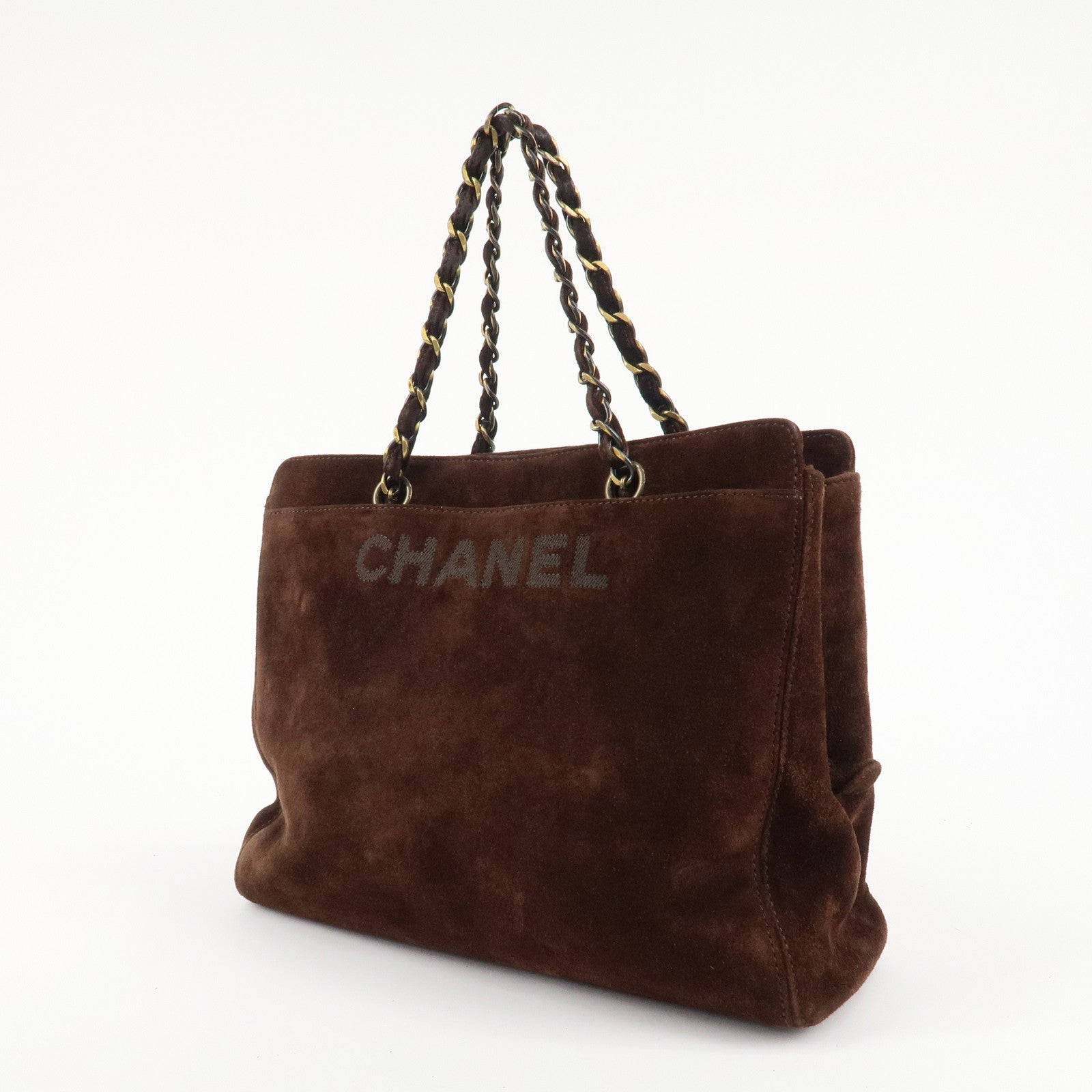 CHANEL Suede Chain Hand Bag Shoulder Bag Tote Bag Brown Used