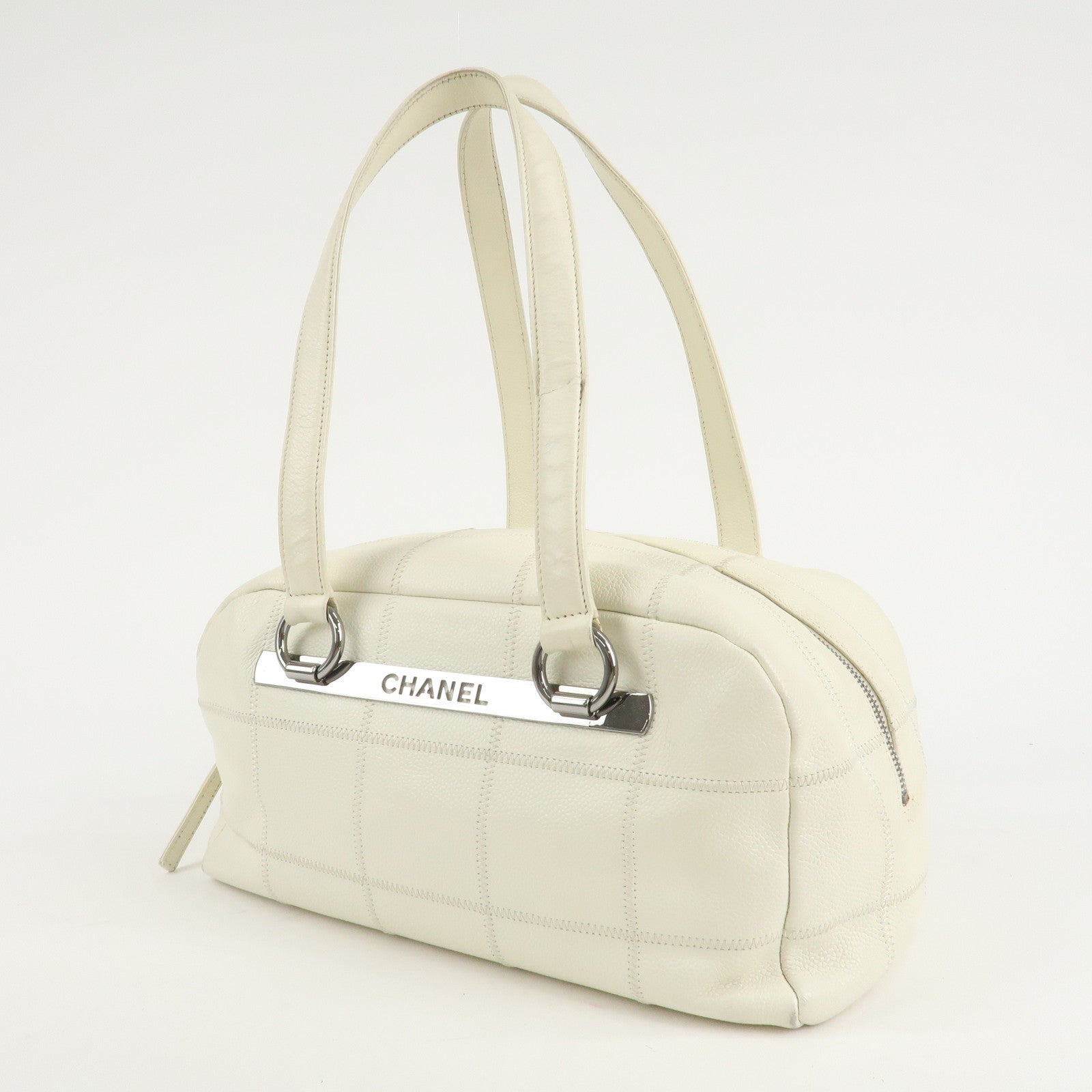 CHANEL Chocolate Bar Caviar Skin Mini Boston Bag Black A26135 Used