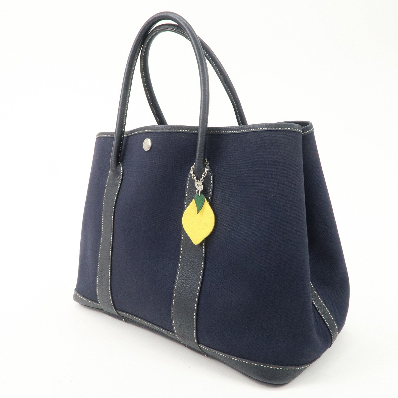 HERMES Toile Officier Leather Garden Party Tote Bag I Stamped Used