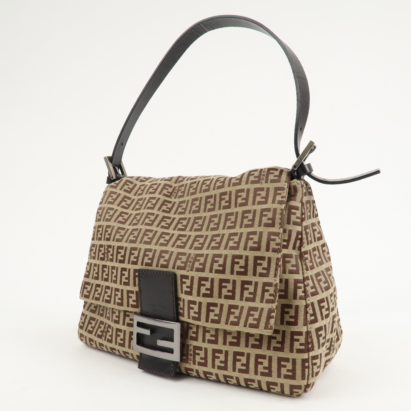 FENDI Zucchino Canvas Leather Mamma Bucket Shoulder Bag 8BR001 Used