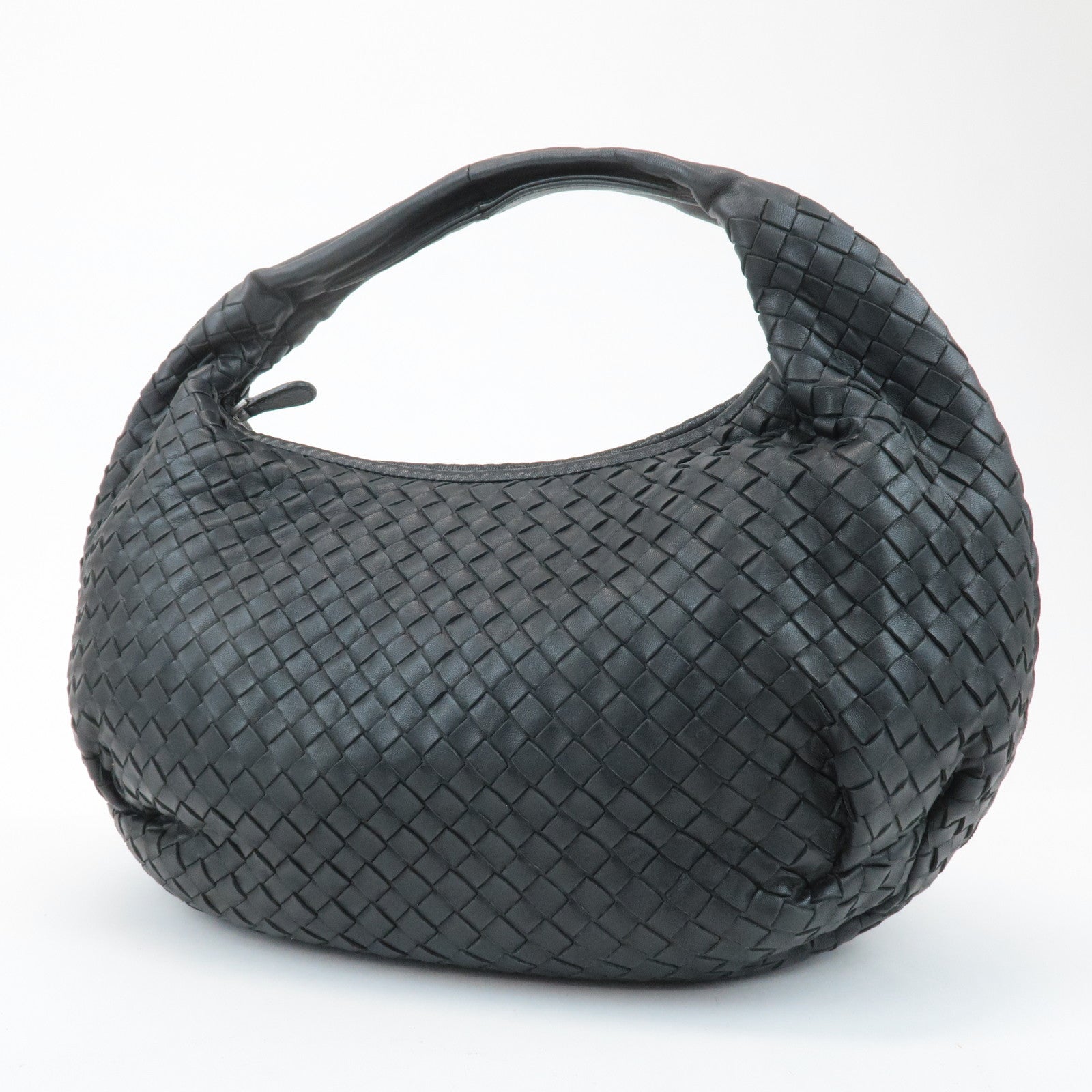 BOTTEGA VENETA Intrecciato Leather Shoulder Bag Black 232499 Used