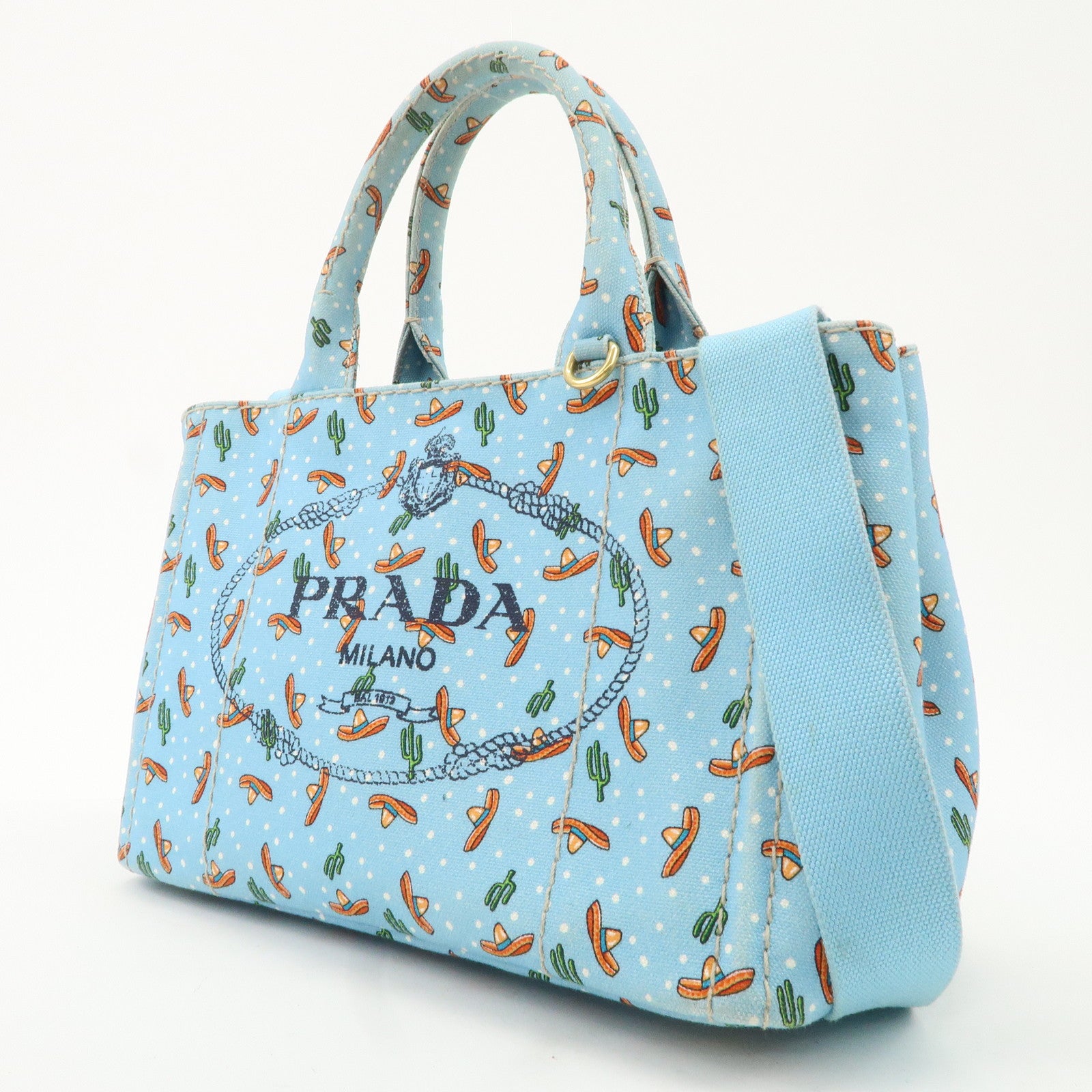 PRADA Canapa Mini Canvas 2Way Bag Light Blue 1BG439 Used