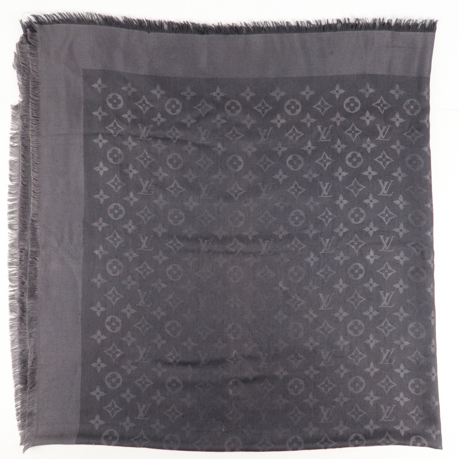 Louis Vuitton Monogram Silk Wool Stole Shawl Gray 402336 Used