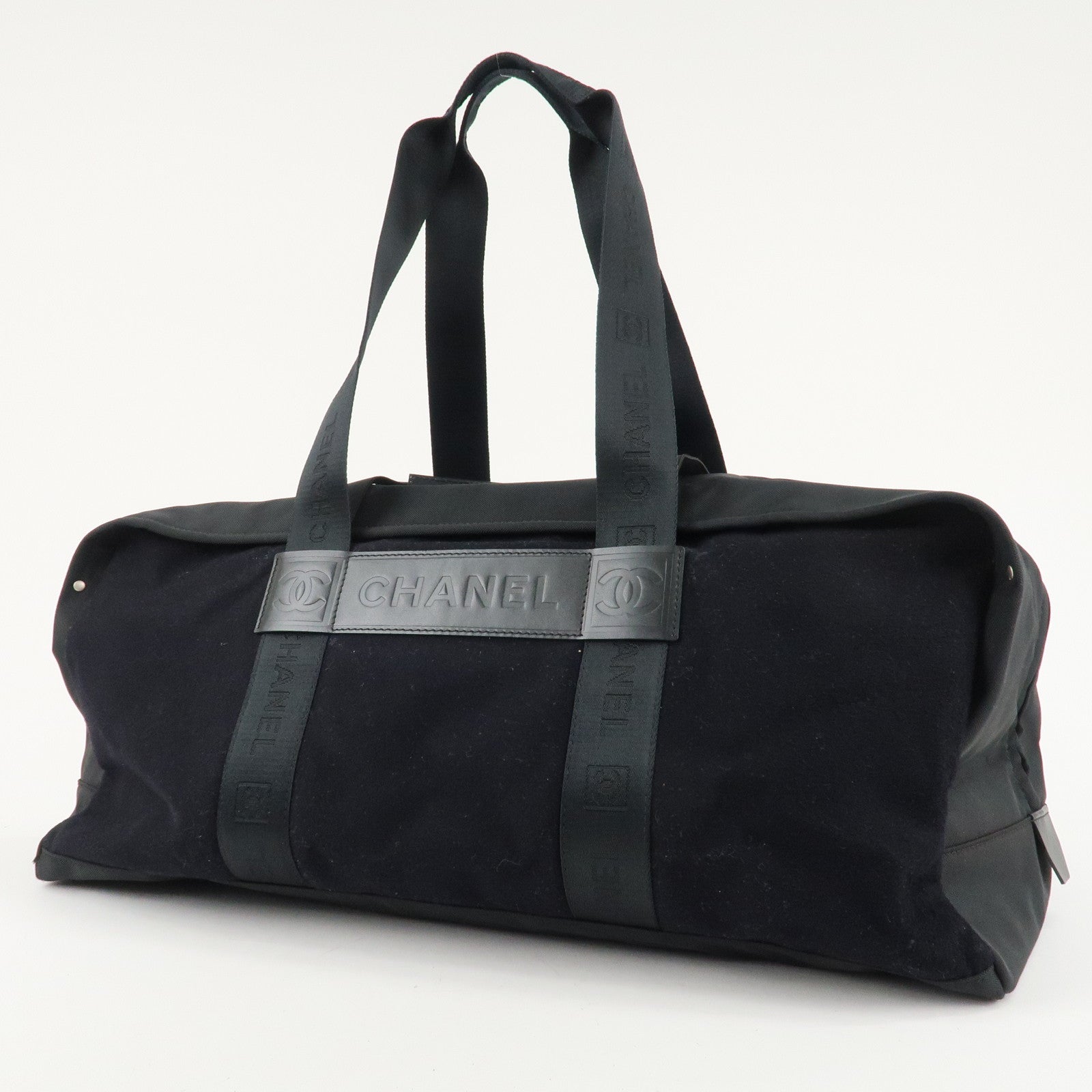 CHANEL Sports Line Felt Nylon Leather Boston Bag Black Used