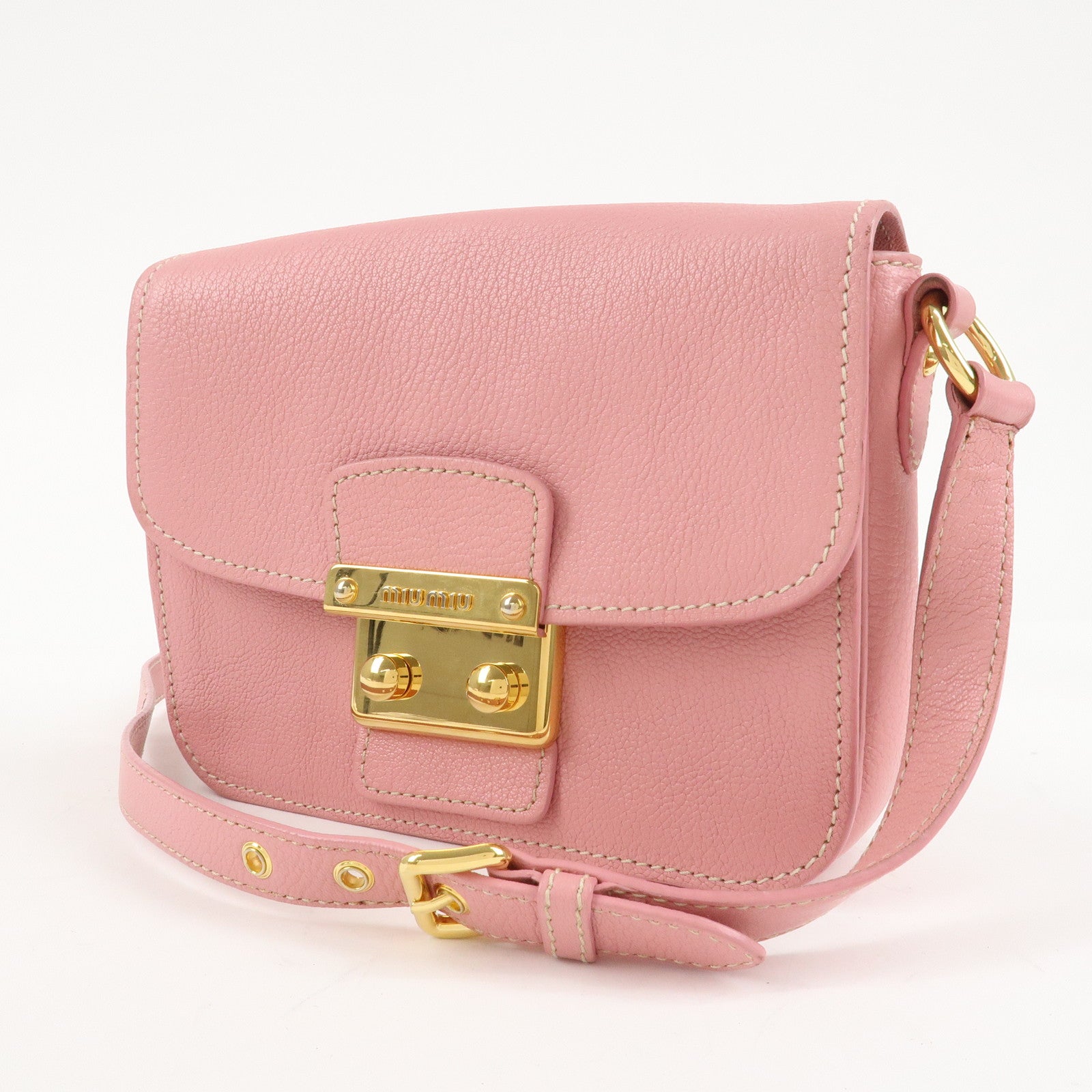 MIU MIU Leather Shoulder Bag Pink RTC460 Used