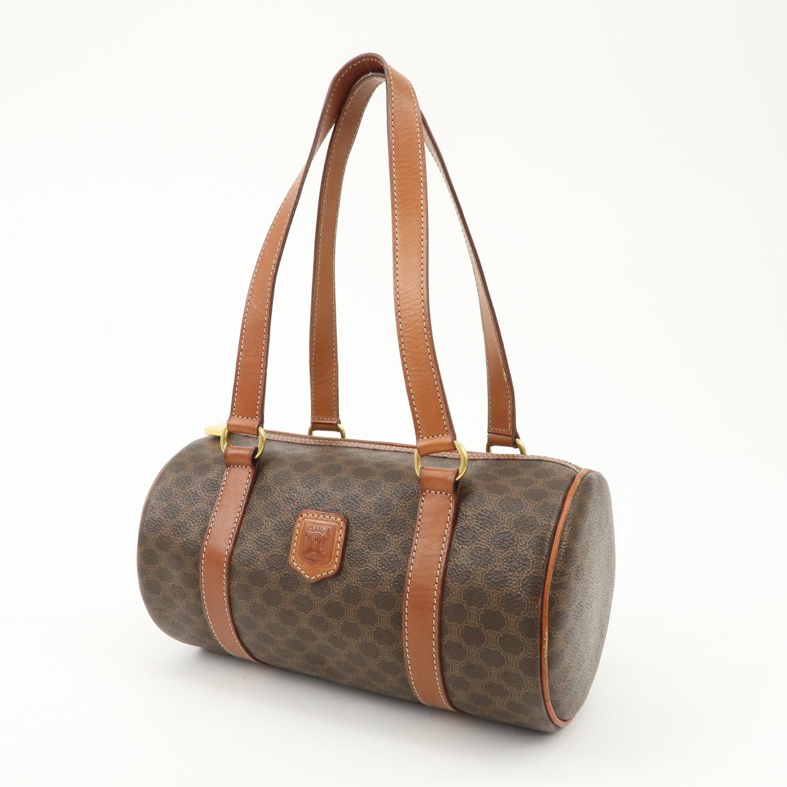 CELINE Macadam PVC Leather Boston Bag Brown Dark Brown Used