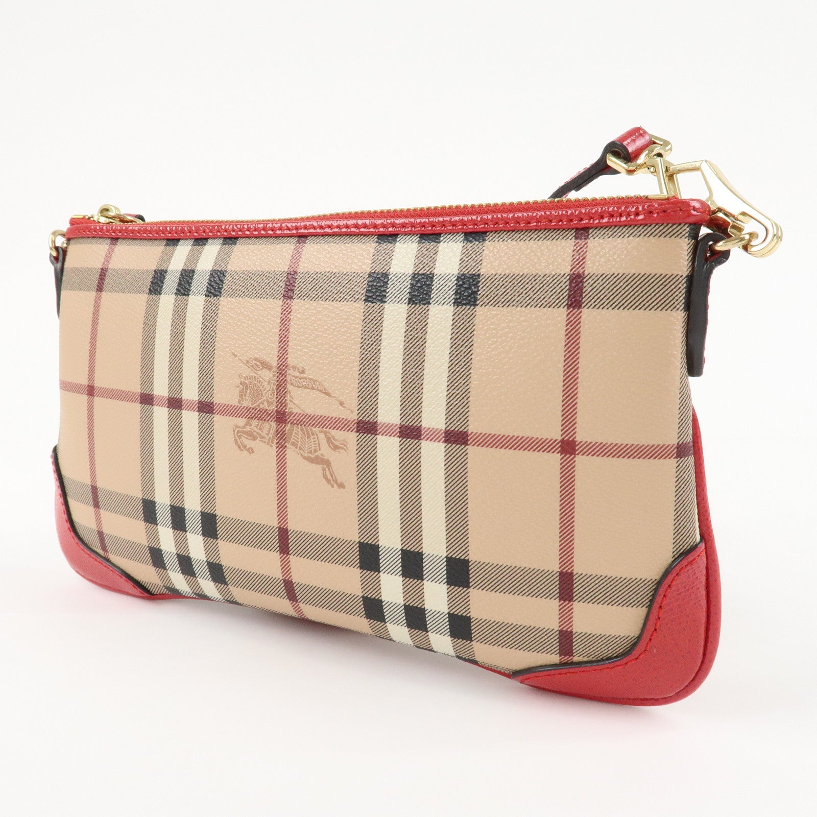 BURBERRY PVC Leather Nova Plaid Shoulder Bag Beige Red Used