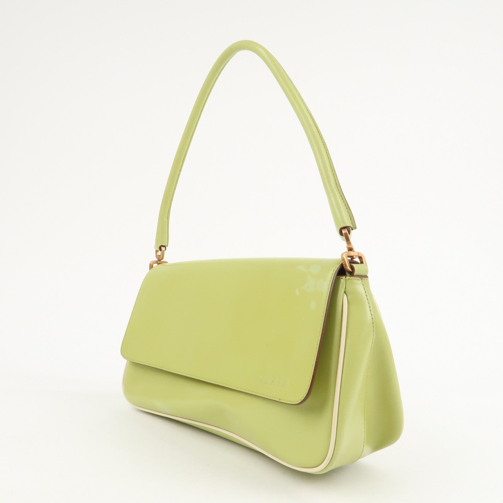 PRADA Leather Shoulder Bag Hand Bag Light Green B10689 Used