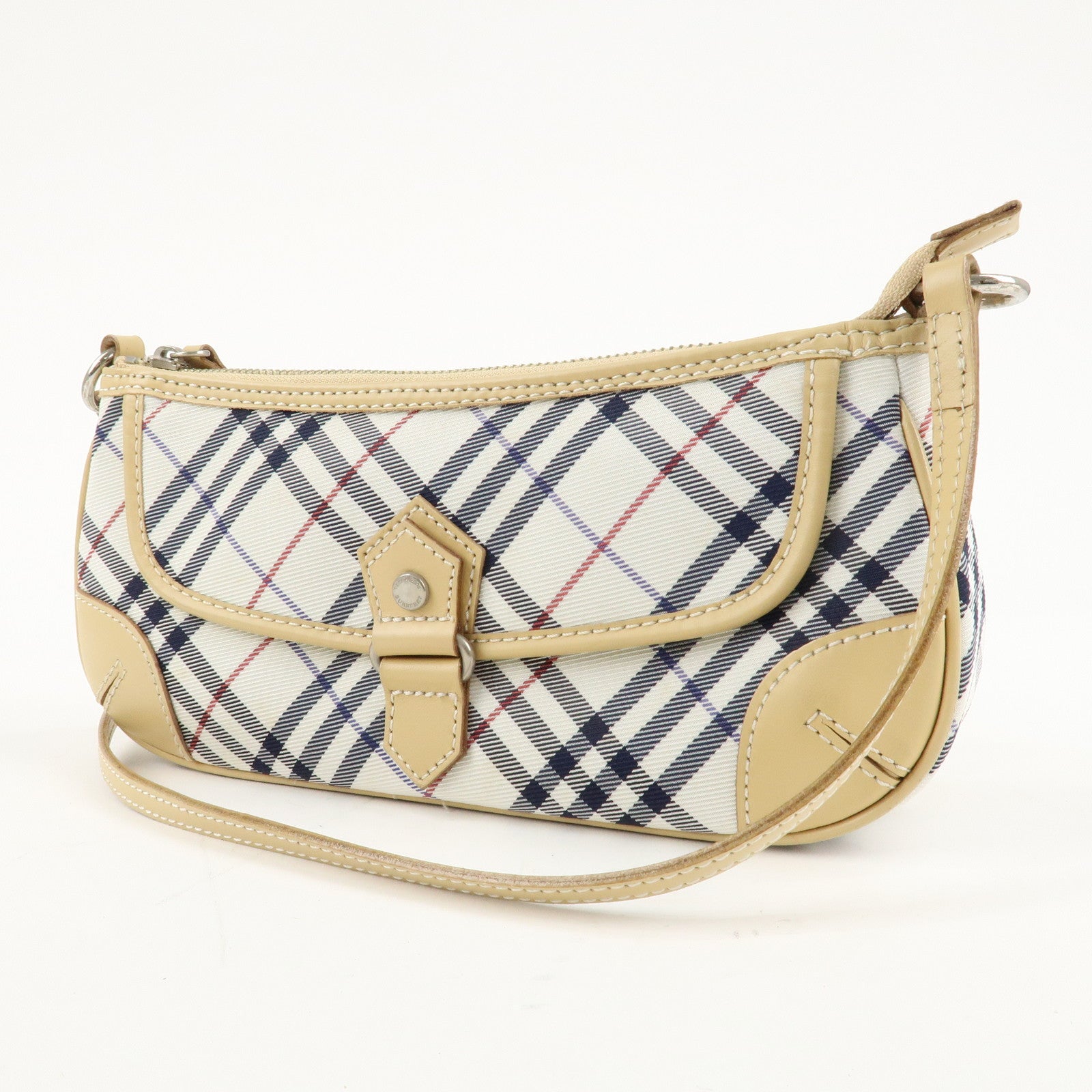 BURBERRY London Canvas Leather Nova Plaid Shoulder Bag Beige Ivory Used