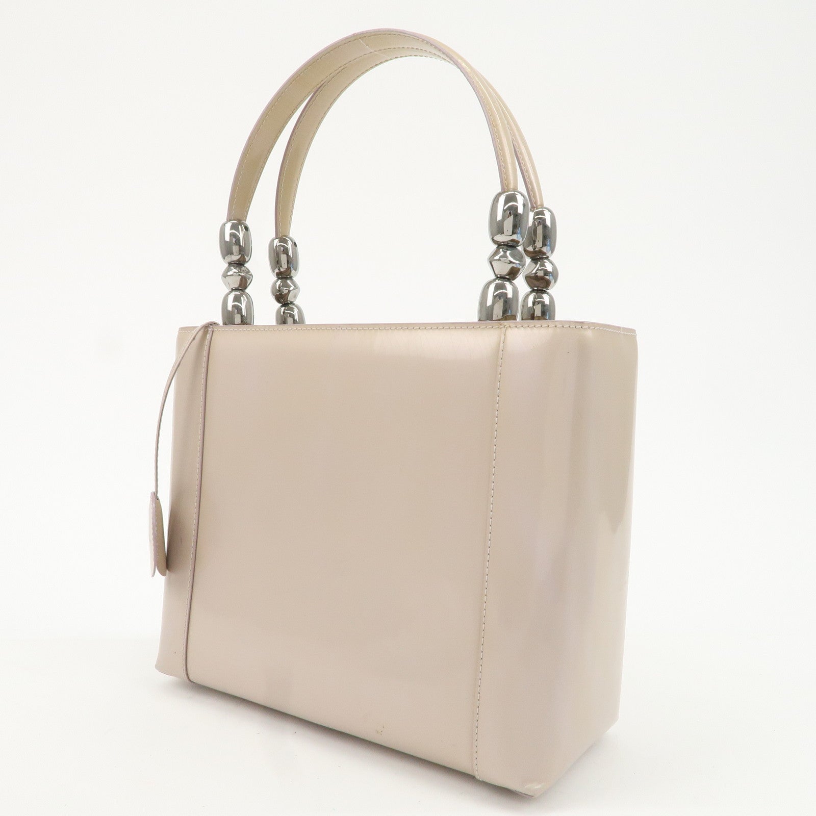 Christian Dior Maris Pearl Patent Leather Tote Bag Beige Used