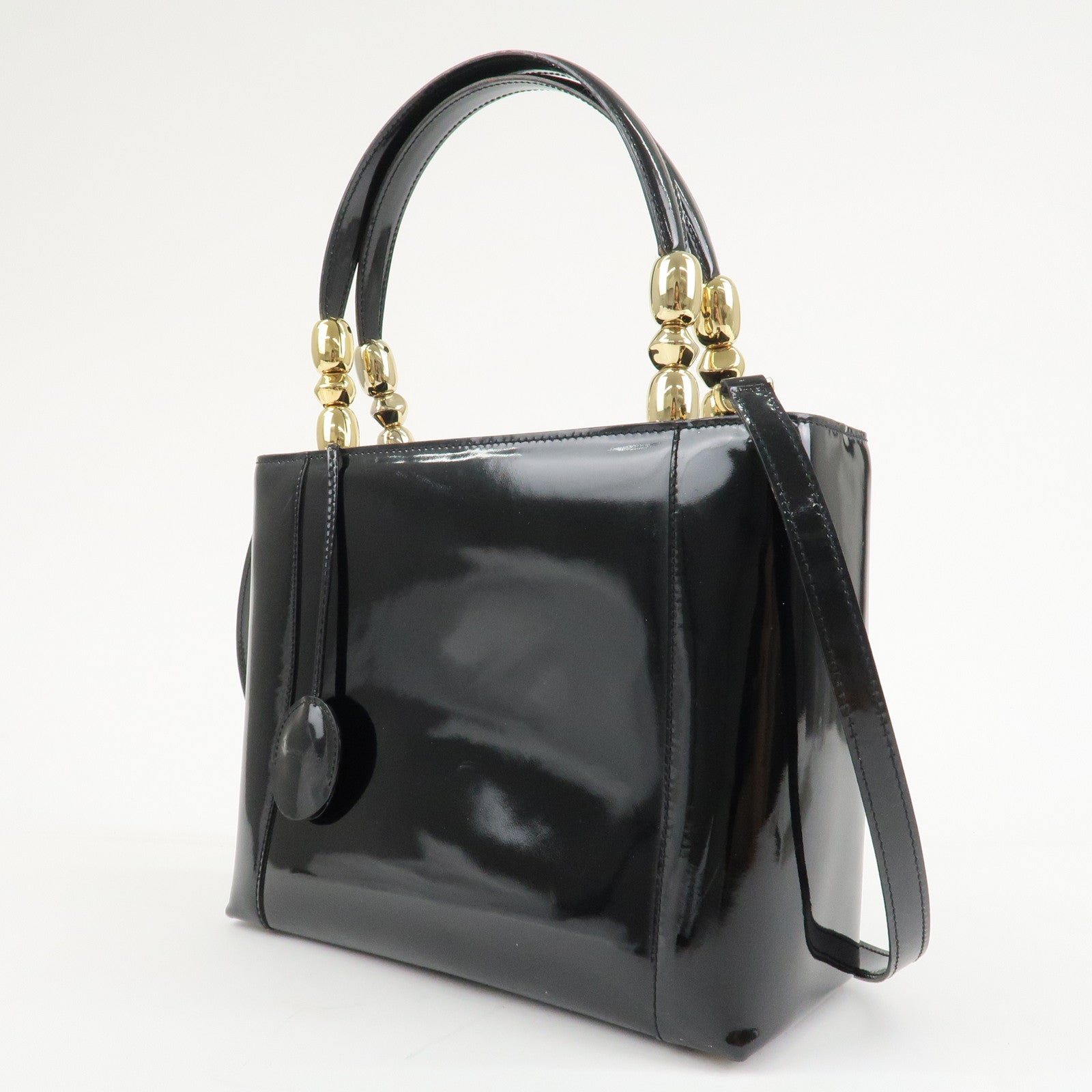 Christian Dior Maris Pearl Patent Leather Tote Bag Black Used