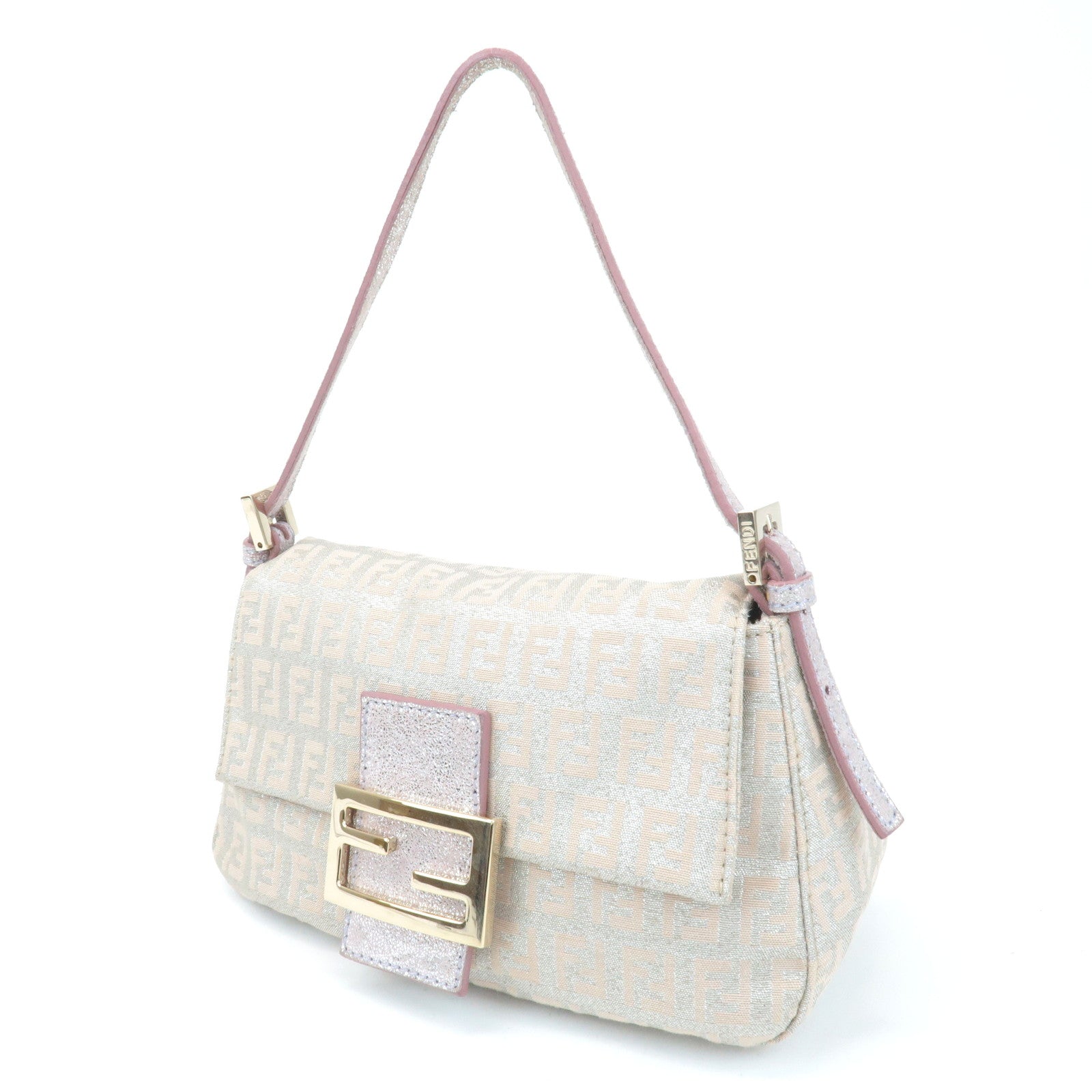 FENDI Mini Mamma Baguette Canvas Leather Shoulder Bag Beige 8BR180 Used