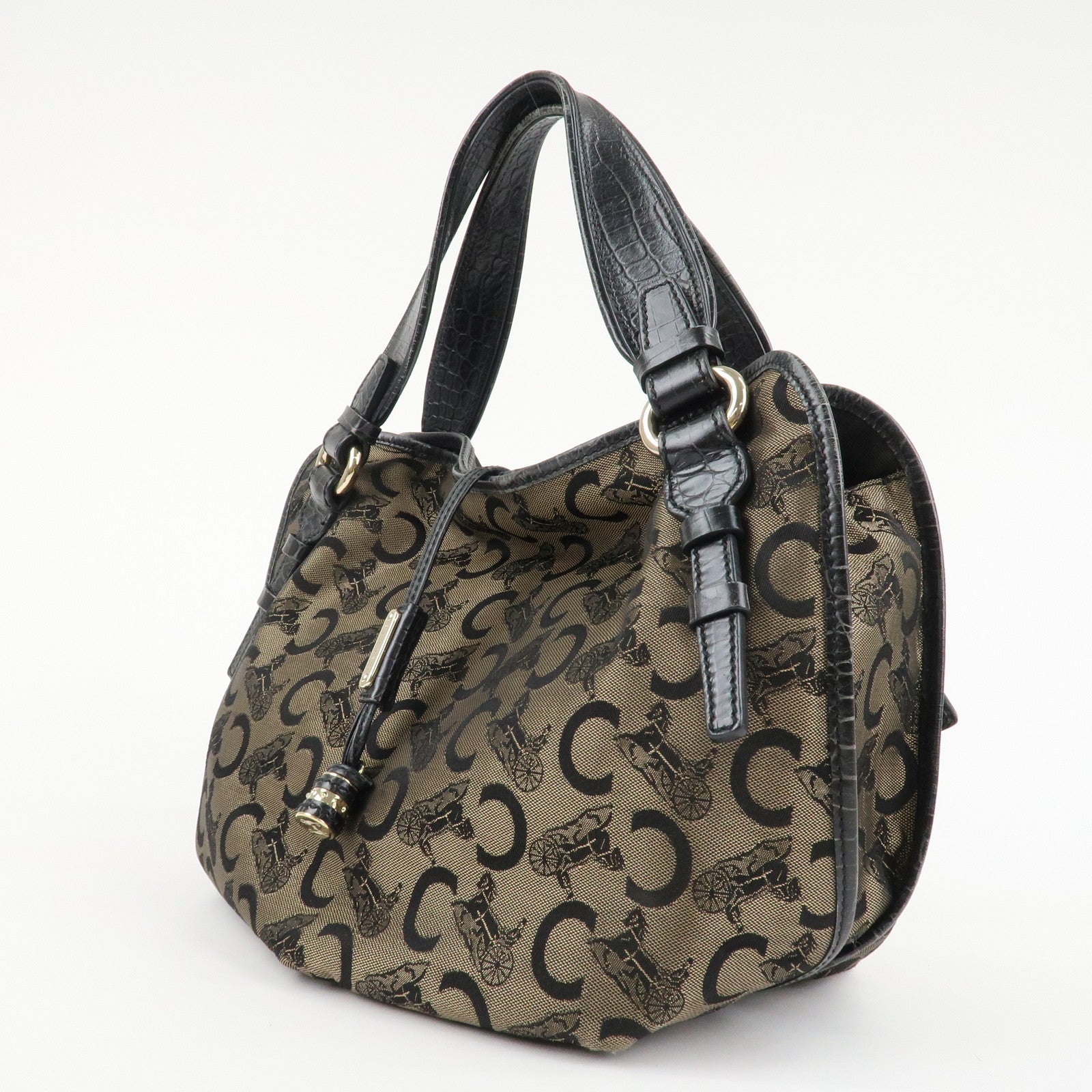 CELINE C Macadam Canvas Embossed Leather Bittersweet Shoulder Bag Used