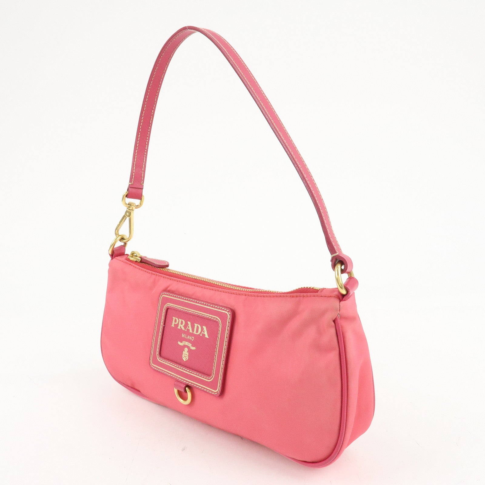 PRADA Nylon Saffiano Leather Shoulder Bag Hand Bag Pink Used