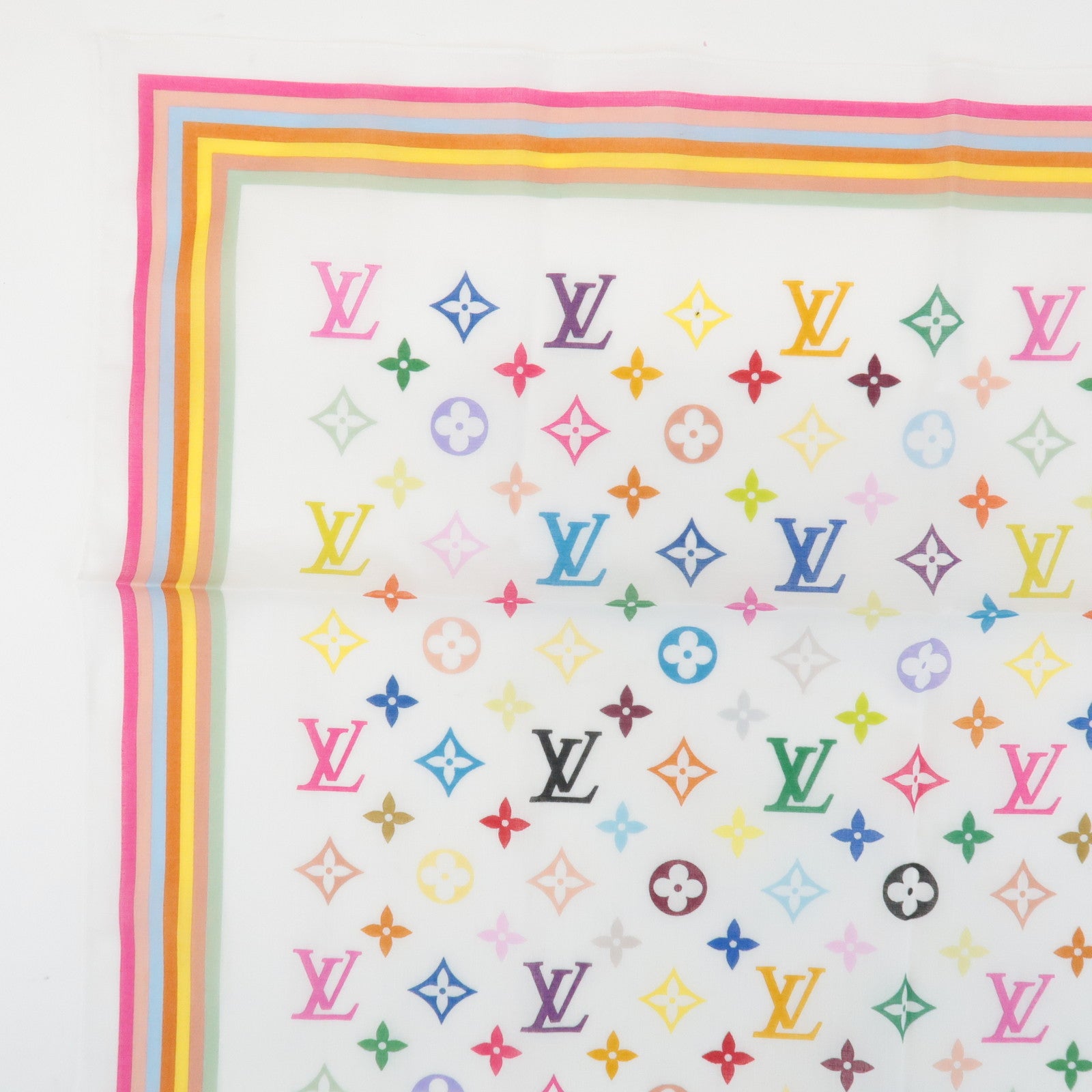 Louis Vuitton Monogram Multicolor Cotton Scarf Blanc M71911 Used