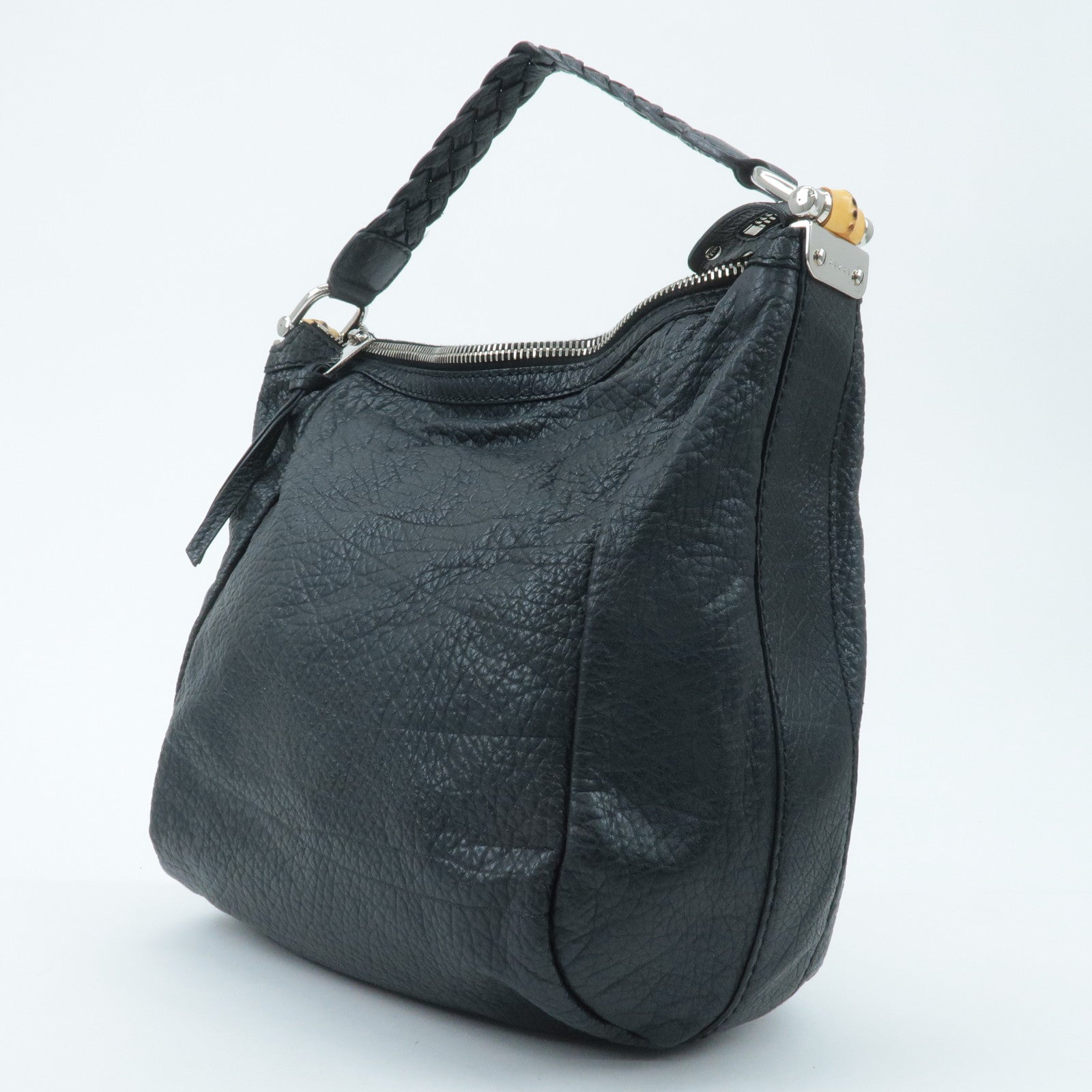 GUCCI Bamboo Leather Shoulder Bag Black 257090 Used