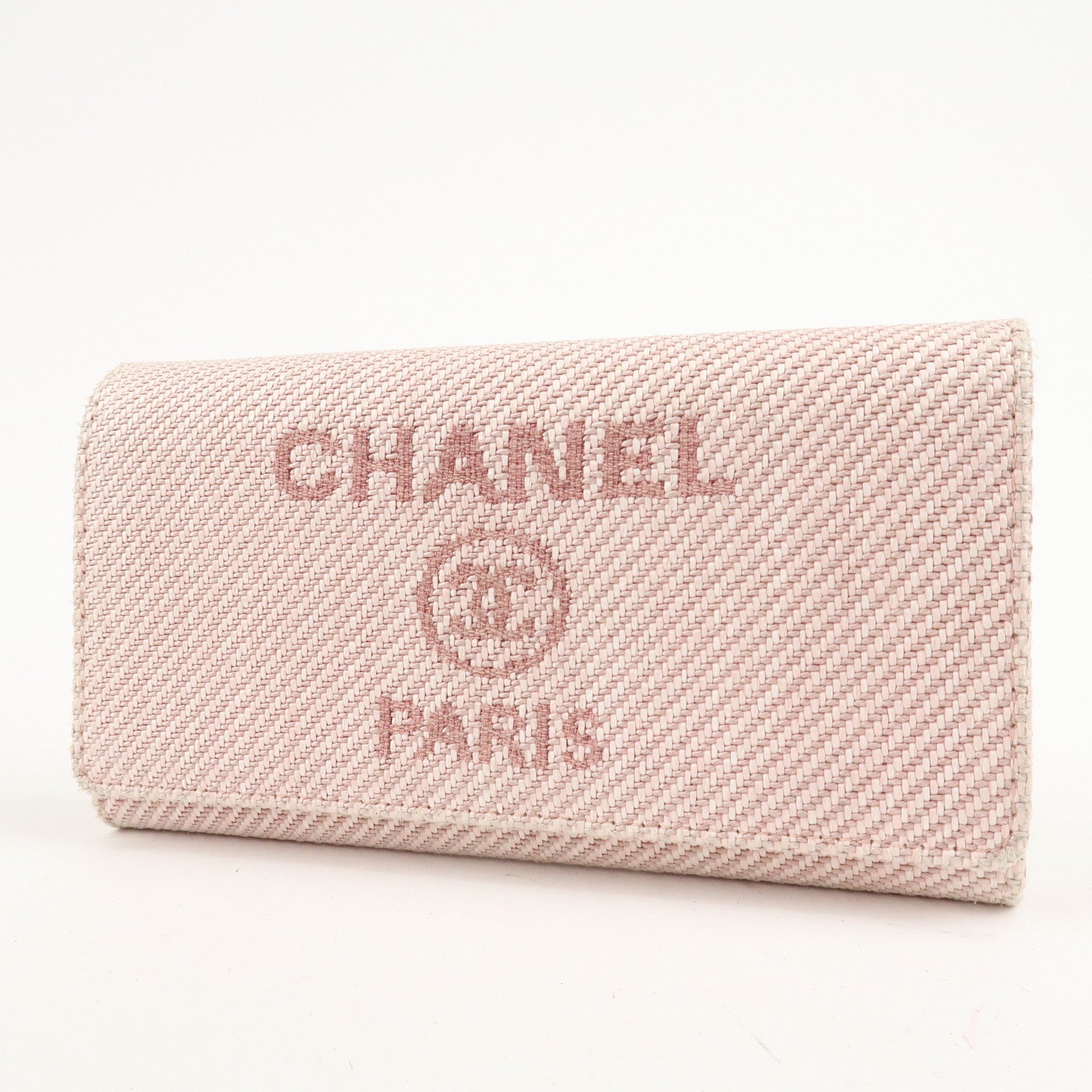 CHANEL Deauville Canvas Bi-fold Long Wallet Pink A80056 Used