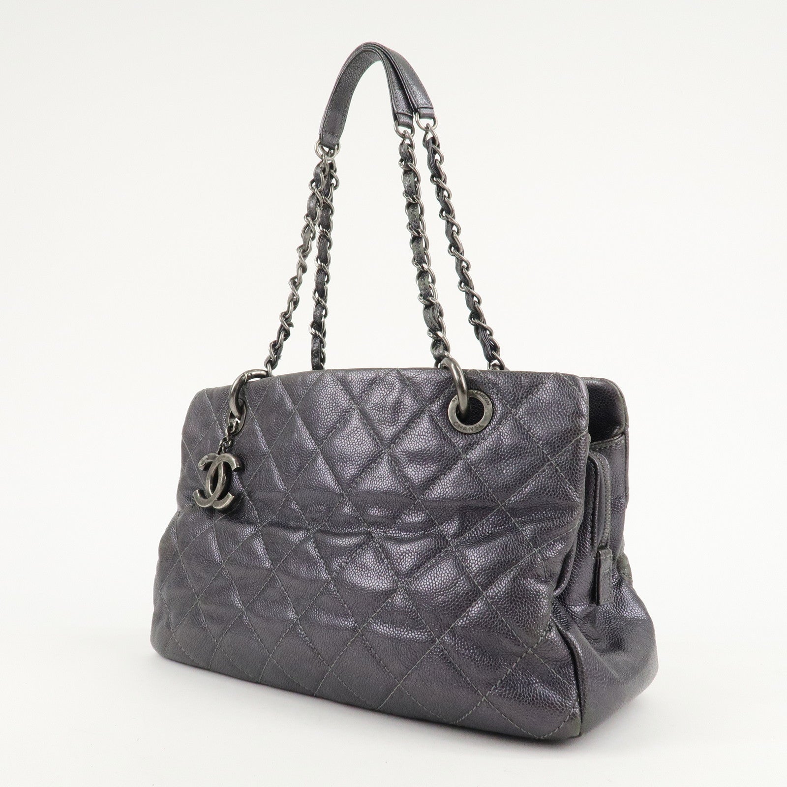 CHANEL Matelasse COCO Mark Leather Chain Tote Bag Shoulder Bag Used