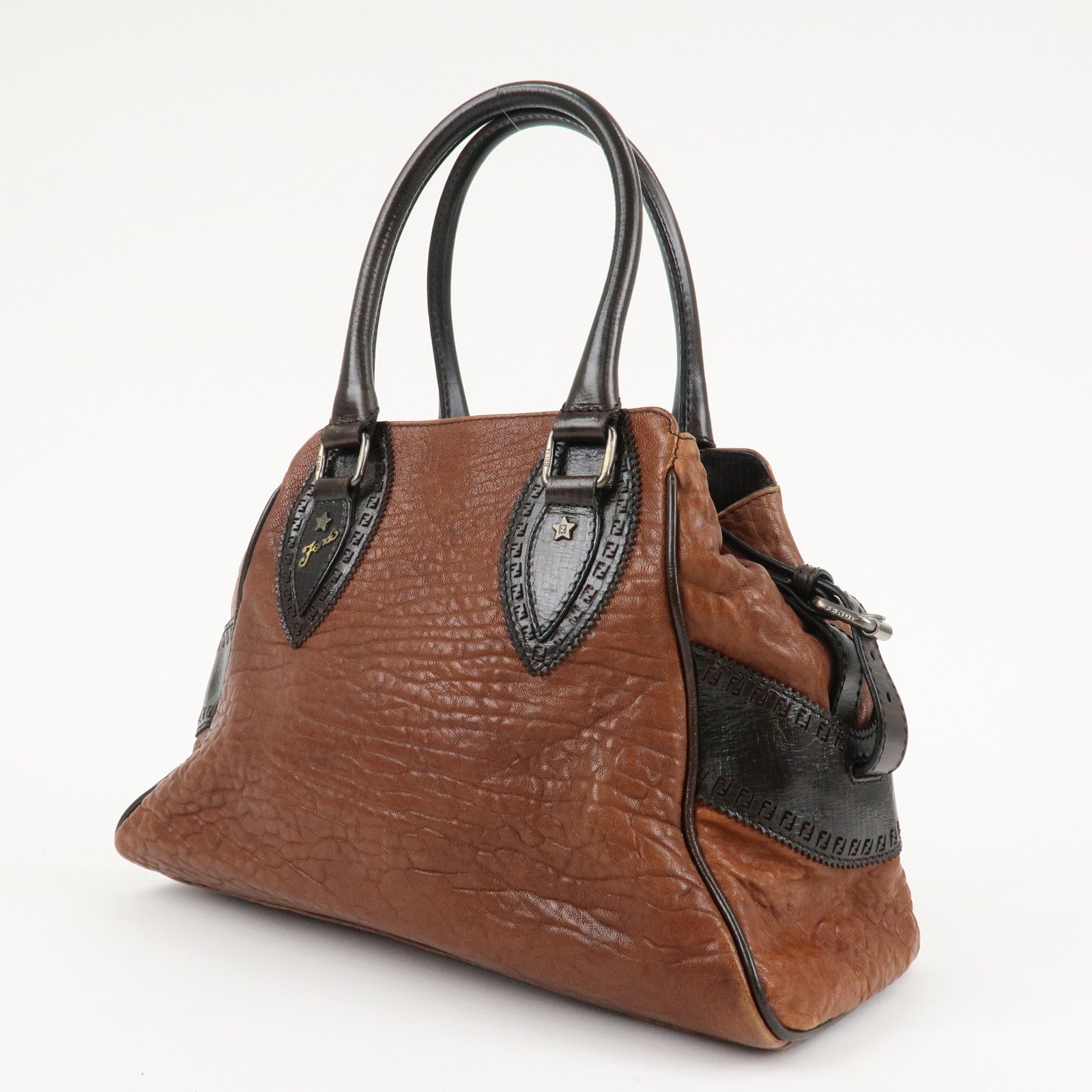 FENDI Ethnico Zucca Canvas Leather Tote Bag Brown 8BN157 Used