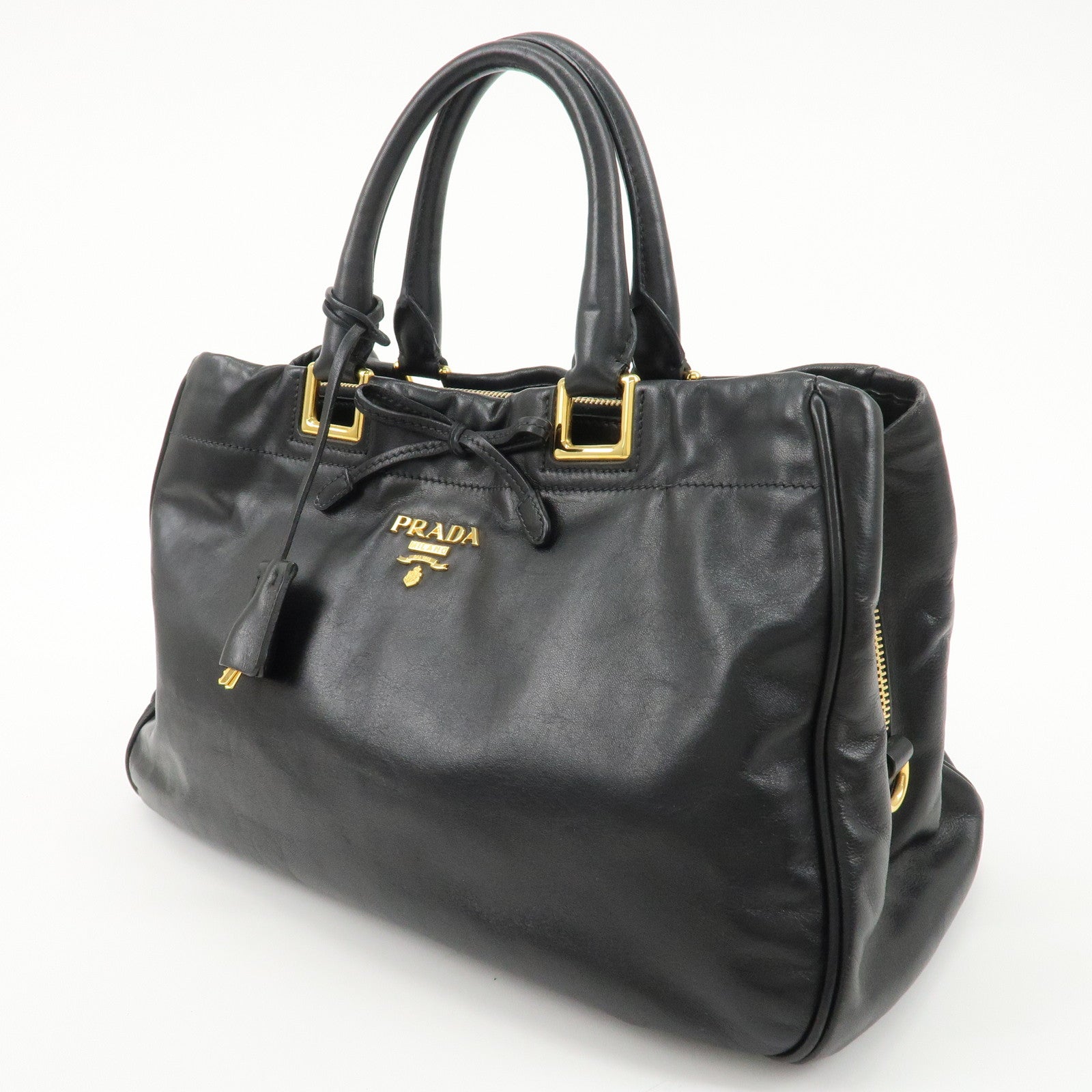 PRADA Leather Ribbon 2way Bag Hand Bag Black BN2244 Used