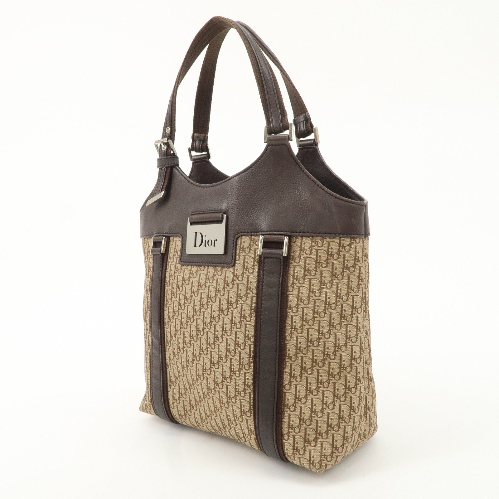 Christian Dior Trotter Canvas Leather Tote Bag Beige Brown Used