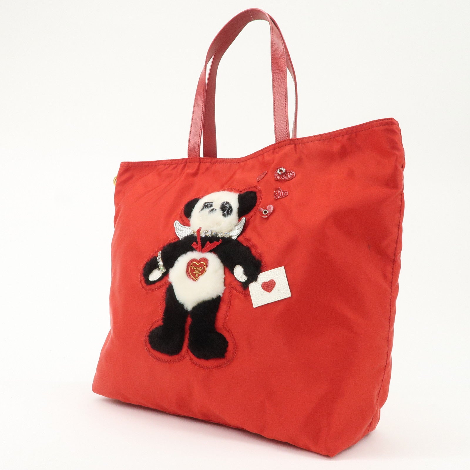 AuthenticPRADA Nylon Leaather Panda Tote Bag Shoudler Bag Red BR4249 Used