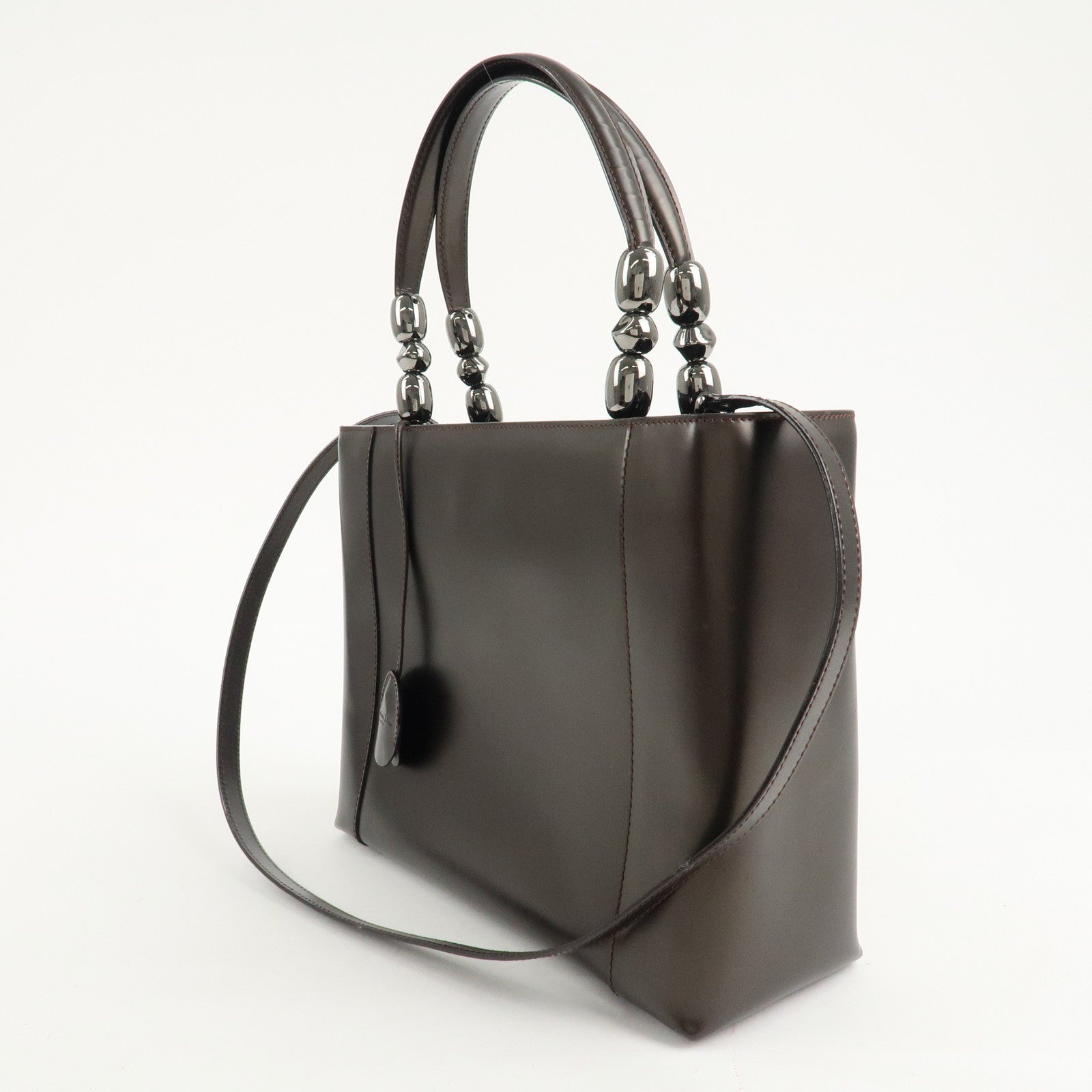 Christian Dior Maris Pearl Leather 2way Bag Hand Bag Dark Brown Used