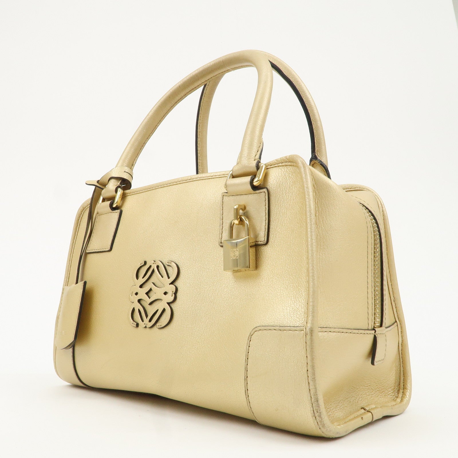 LOEWE Anagram Leather Amazona 28 Hand Bag Gold Used