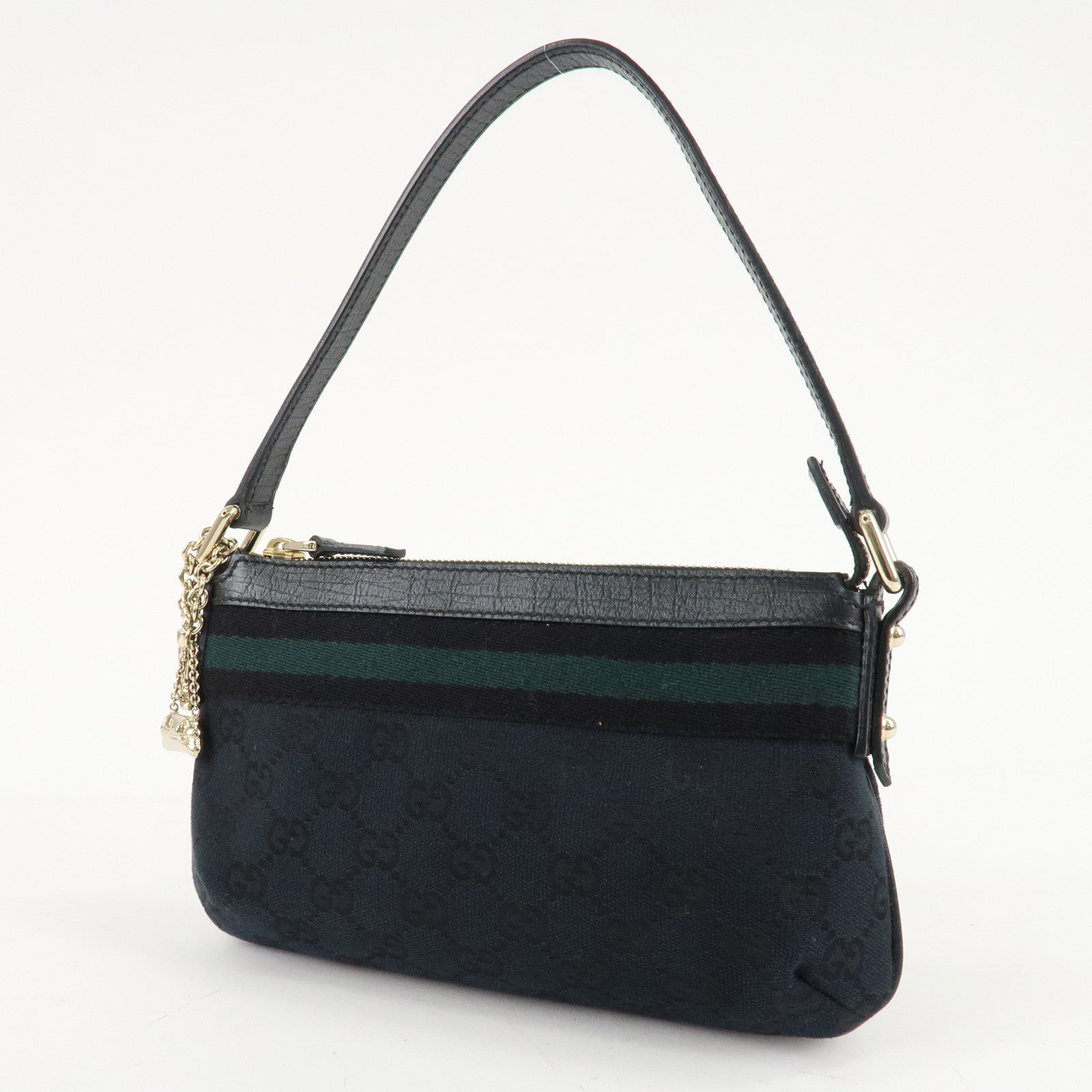 GUCCI Sherry GG Canvas Leather Shoulder Bag Black 145970 Used