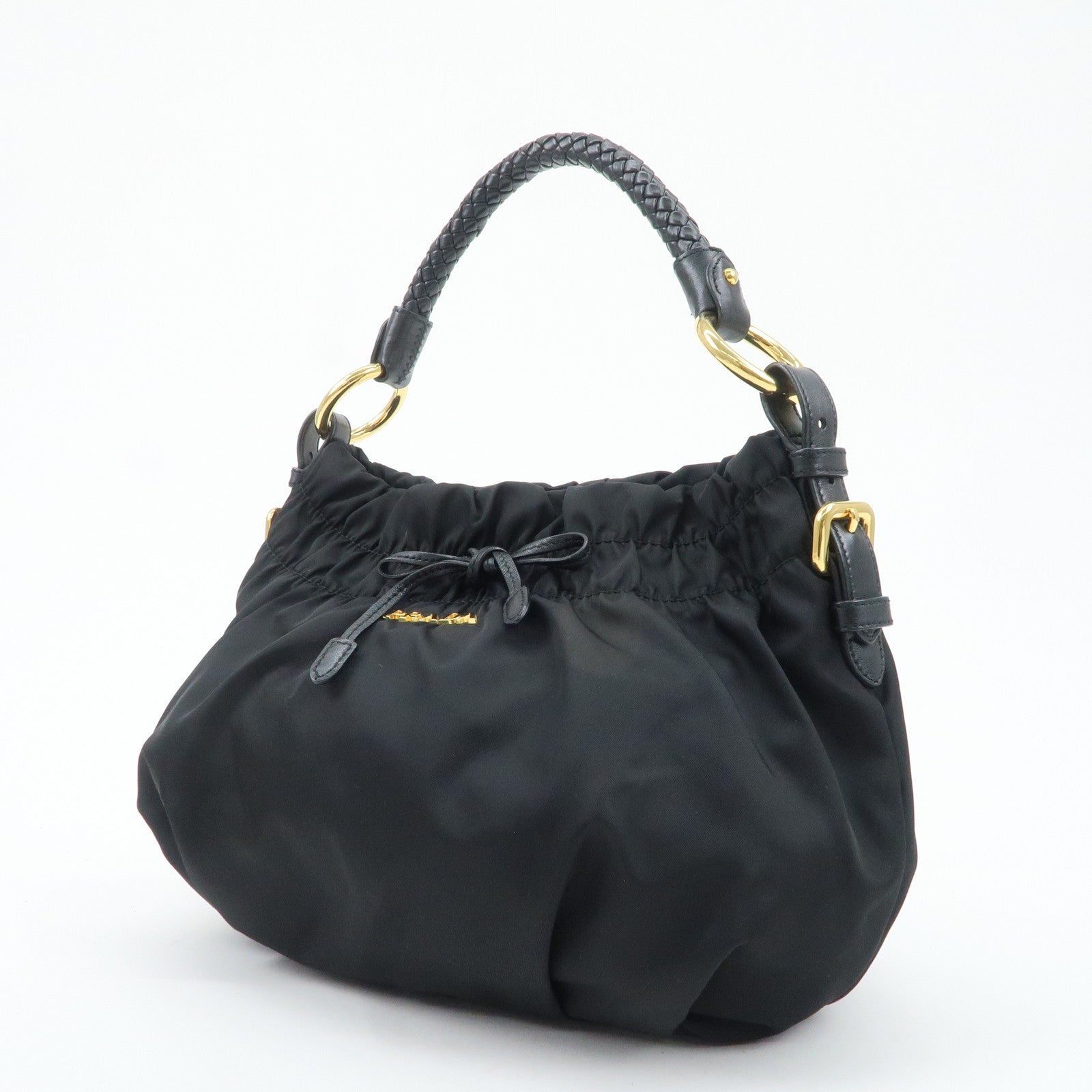 PRADA Nylon Leather Shoulder Bag Black Used