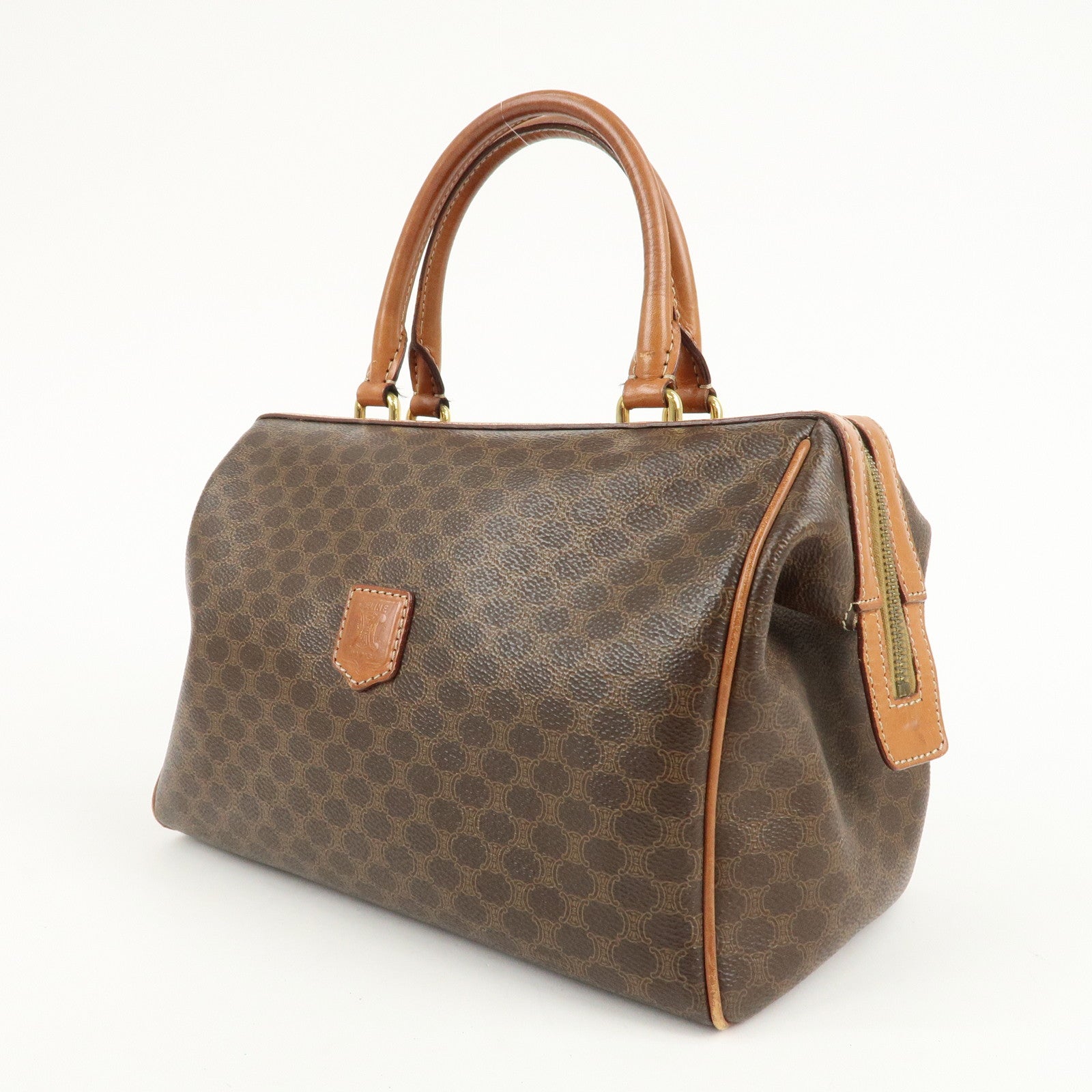 CELINE Macadam PVC Leather Boston Bag Hand Bag Brown Used