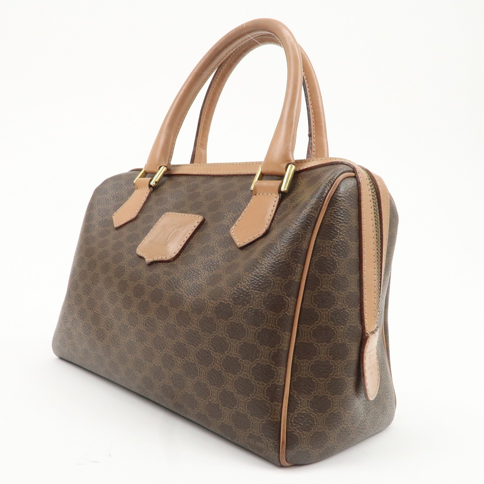 CELINE Macadam PVC Leather Boston Bag Hand Bag Brown Used