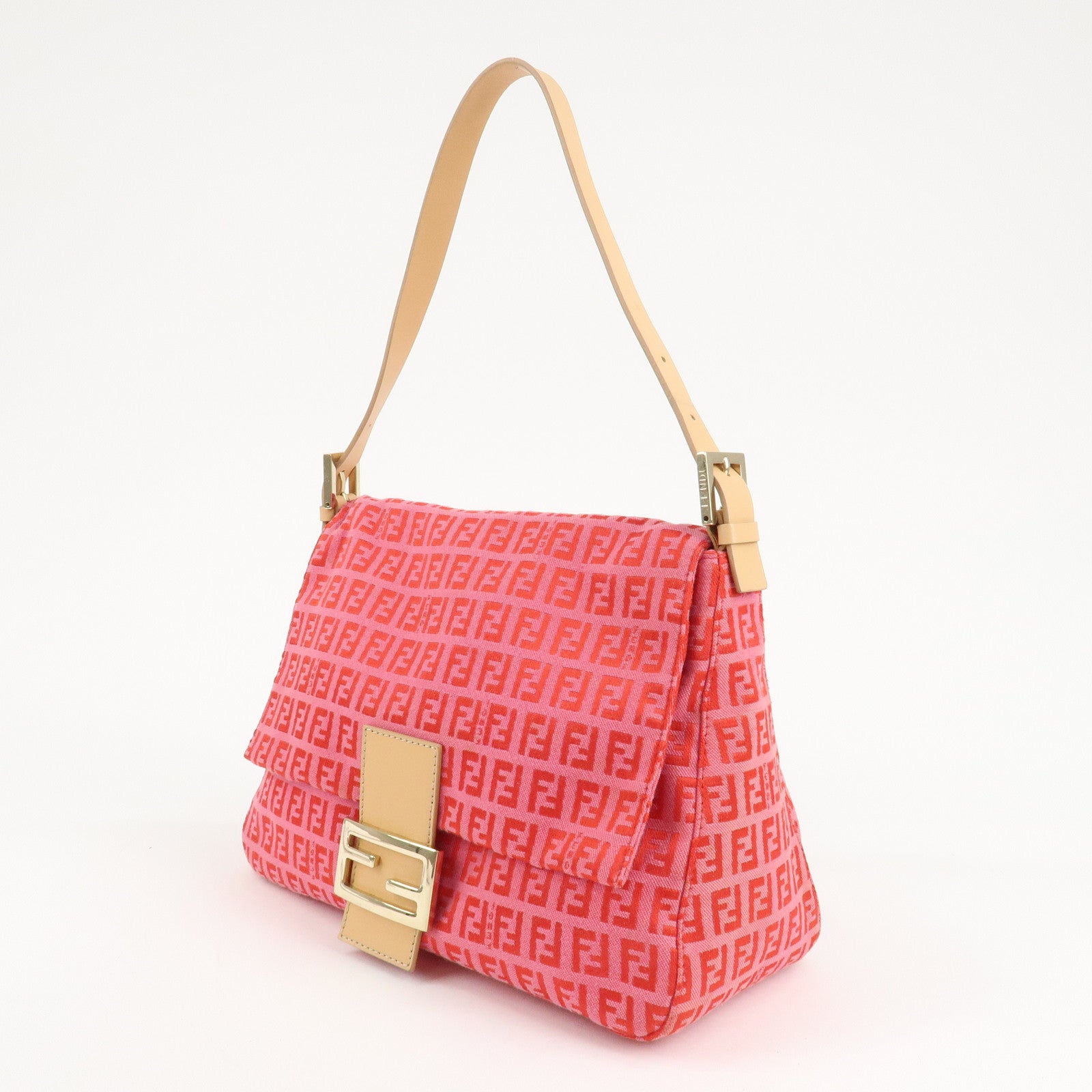 FENDI Mamma Baguette Zucchino Canvas Leather Shoulder Bag 8BR001 Used