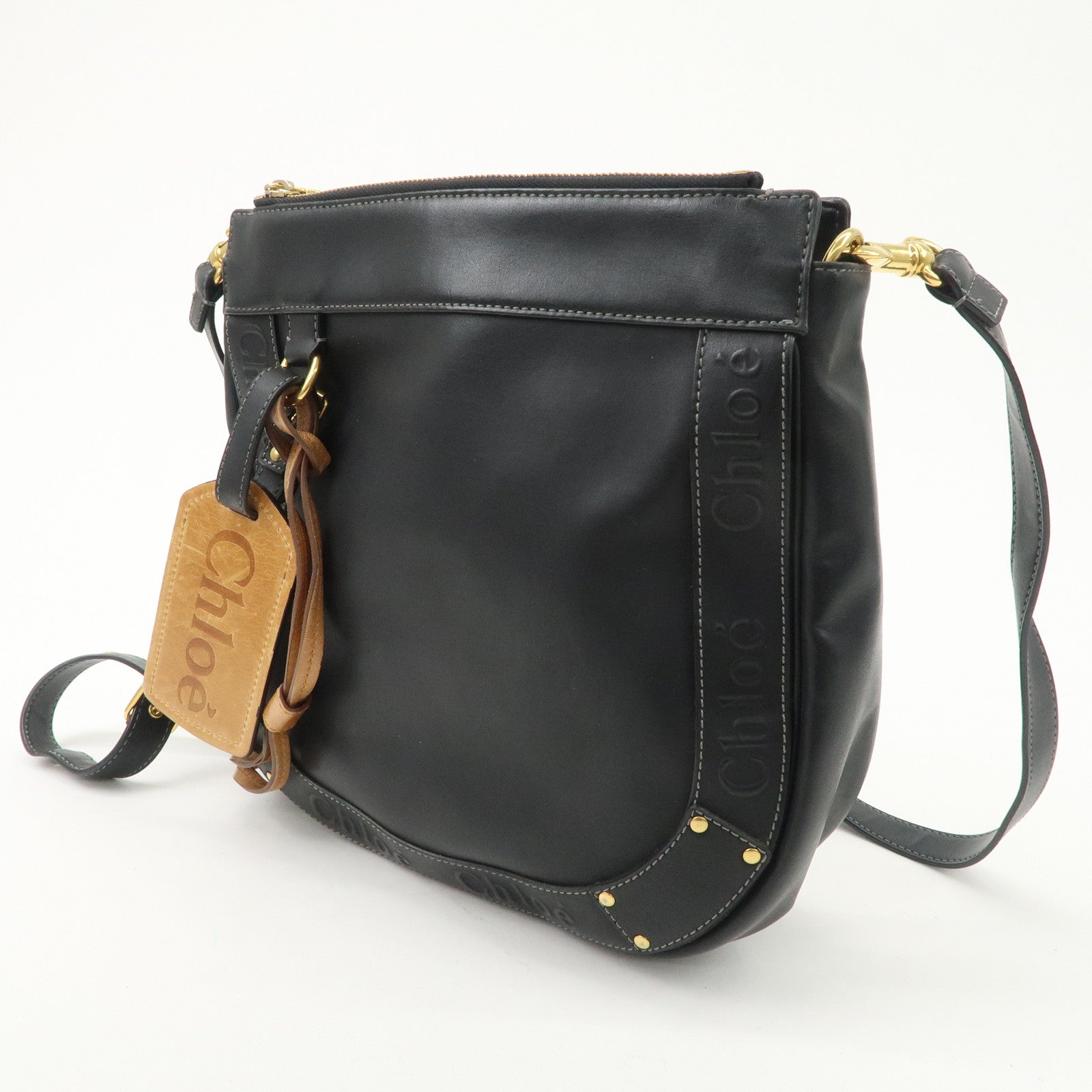 Chloe Eden Leather Tassel Shoulder Bag Black Brown Used