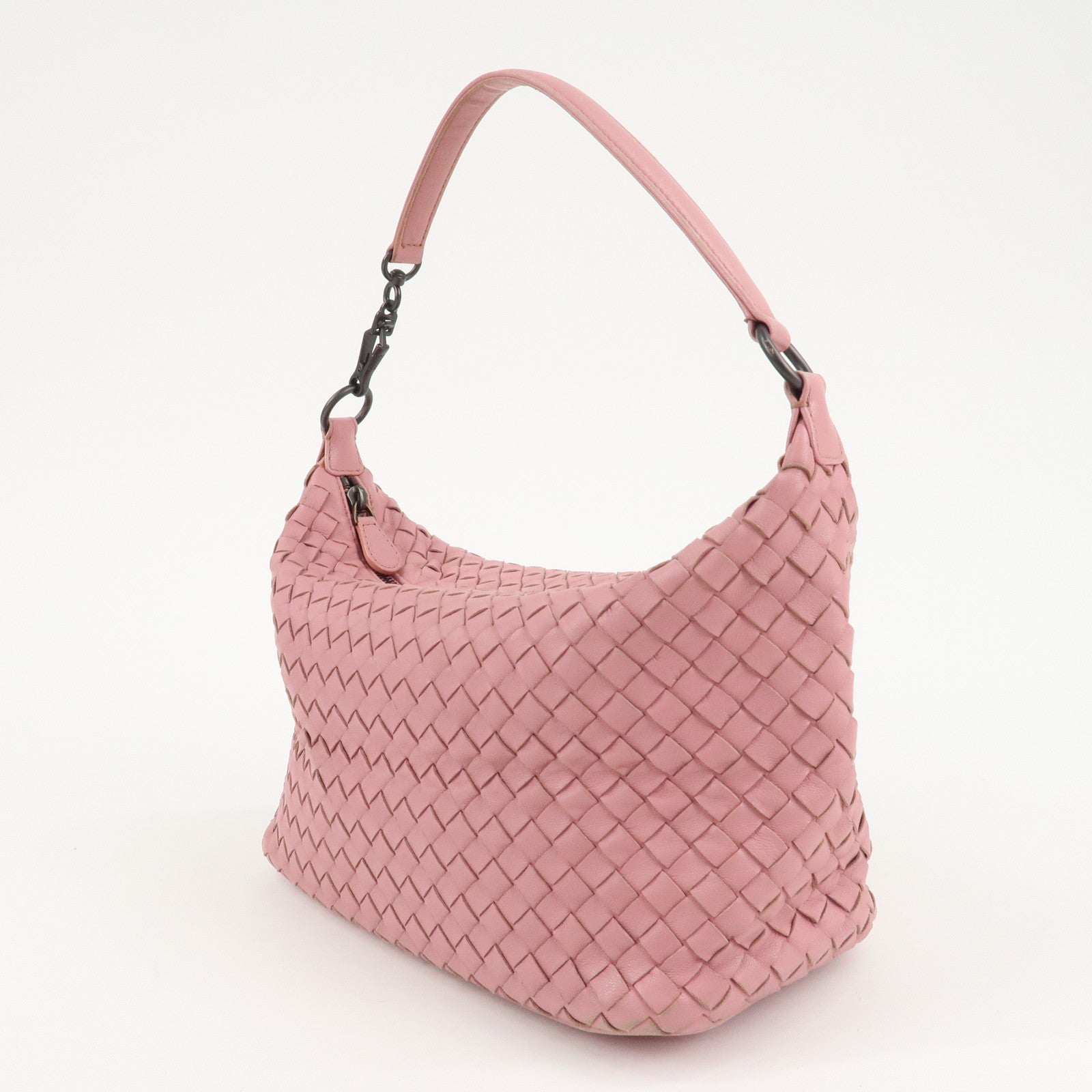 BOTTEGA VENETA Intrecciato Leather Shoulder Bag Pink Used