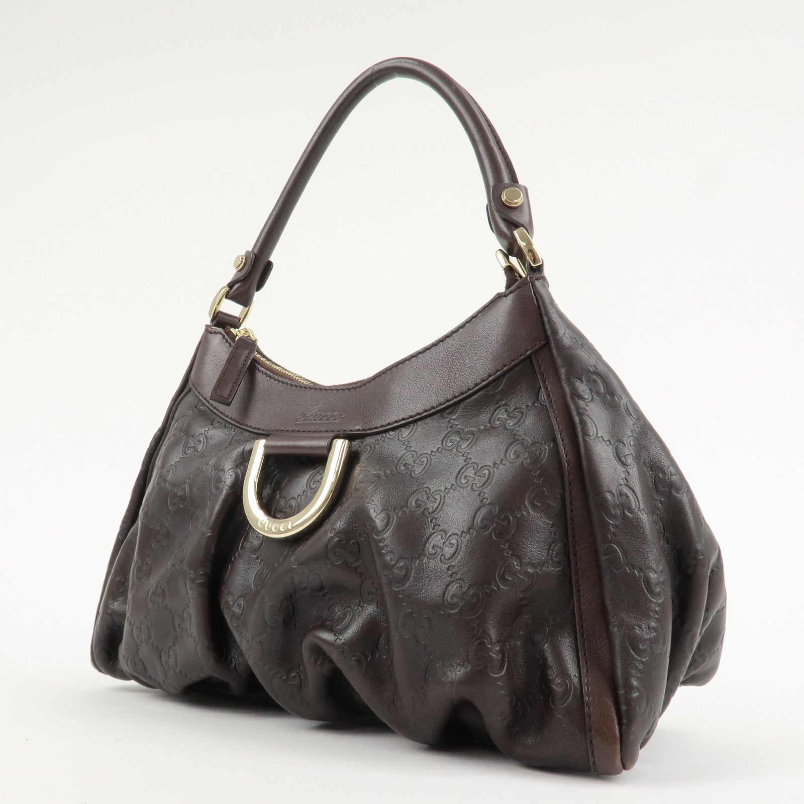 GUCCI Abbey Guccissima Leather Shoulder Bag Dark Brown 190525 Used