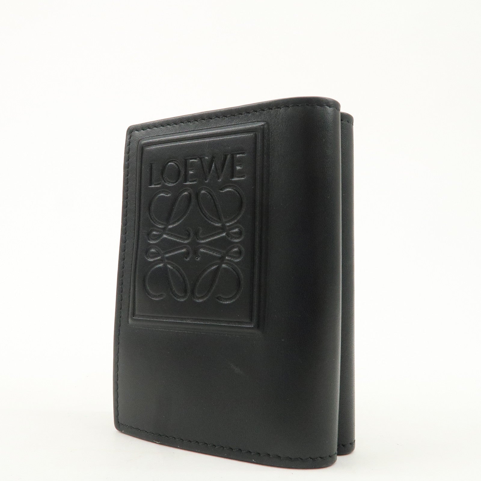 LOEWE Anagram Leather Tri-fold Wallet Black Used