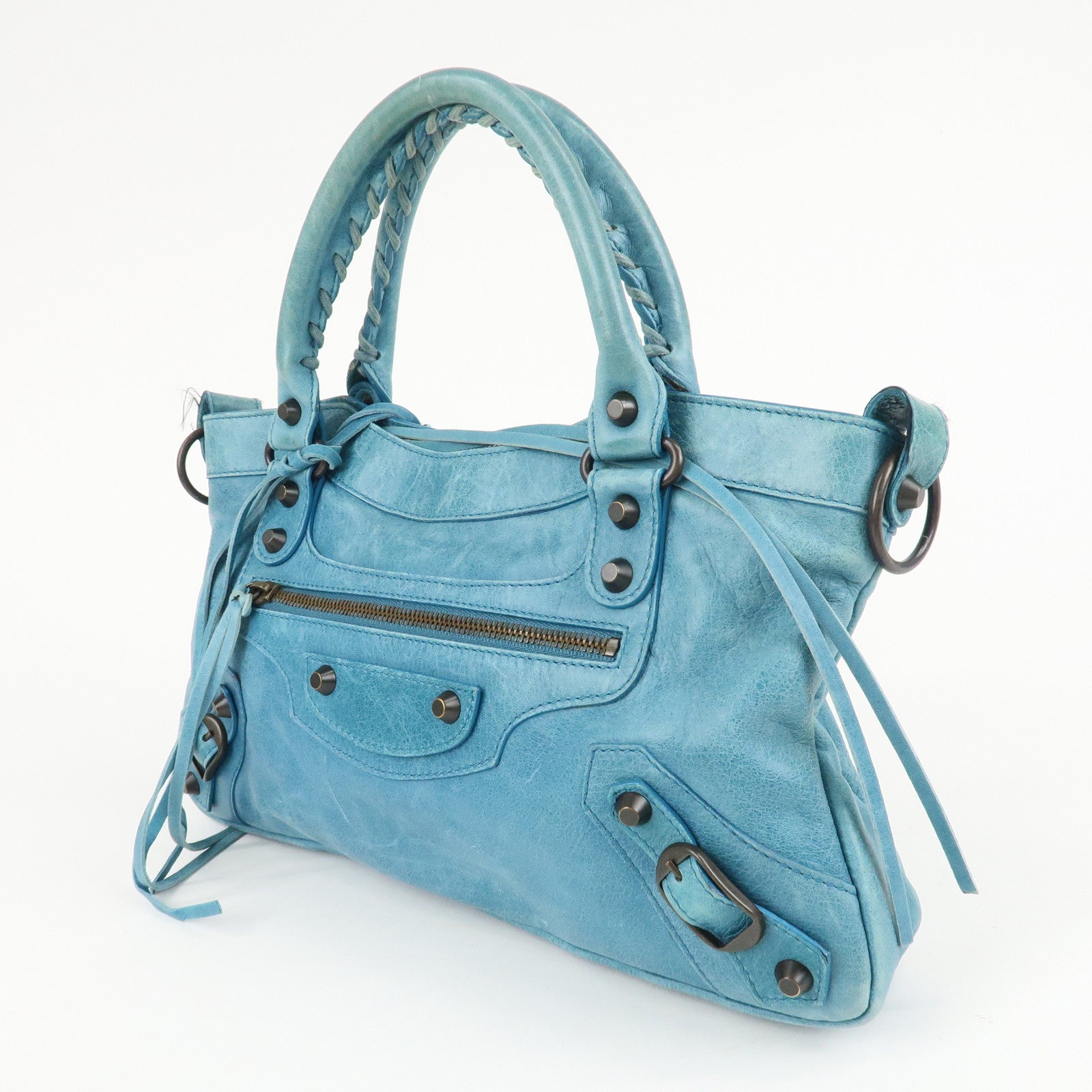BALENCIAGA The First Leather 2Way Shoulder Bag Hand Bag Blue Used
