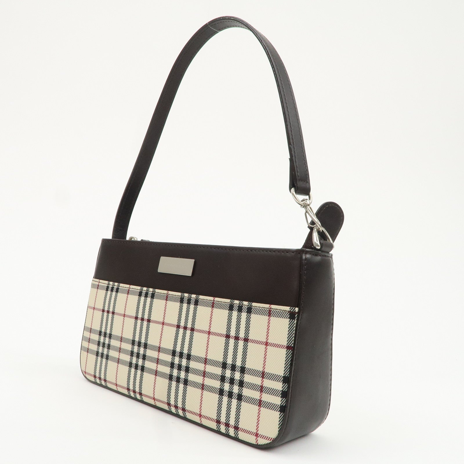 BURBERRY Canvas Leather Nova Plaid Shoulder Bag Beige Brown Used