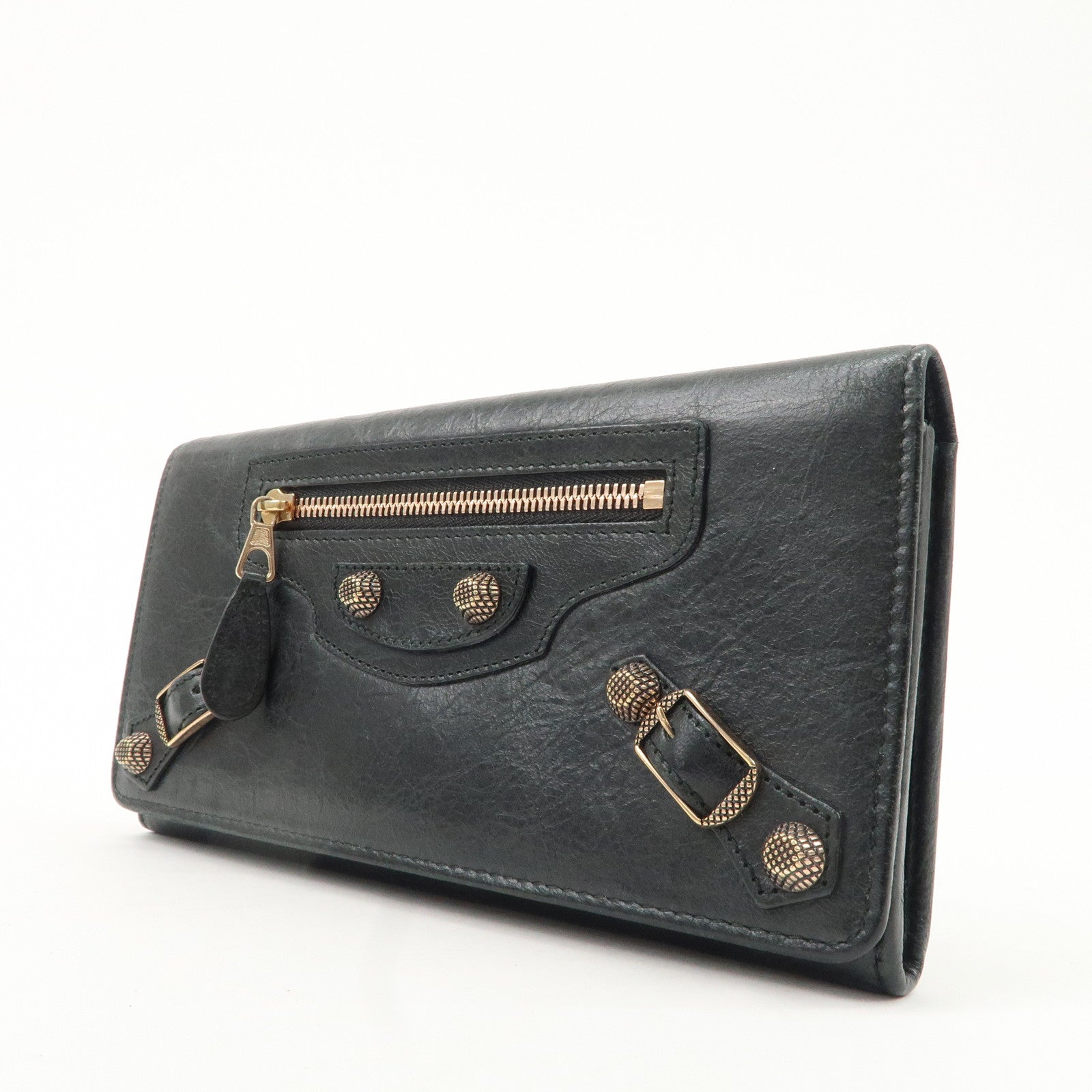BALENCIAGA Giant Money Leather Bi-fold Long Wallet 233599 Black Used