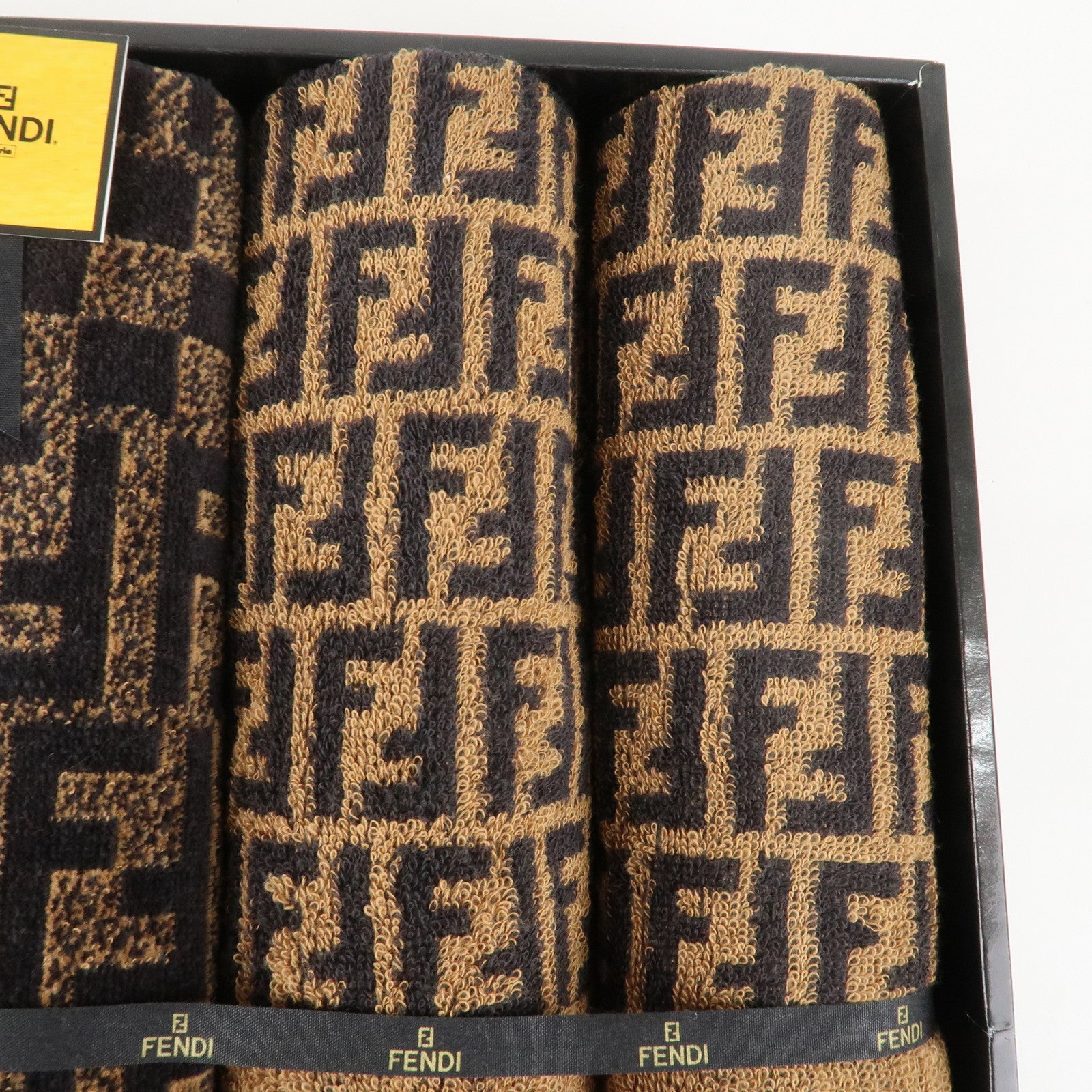 FENDI Zucca Set of 3 Cotton 100% Towel Black Brown Used